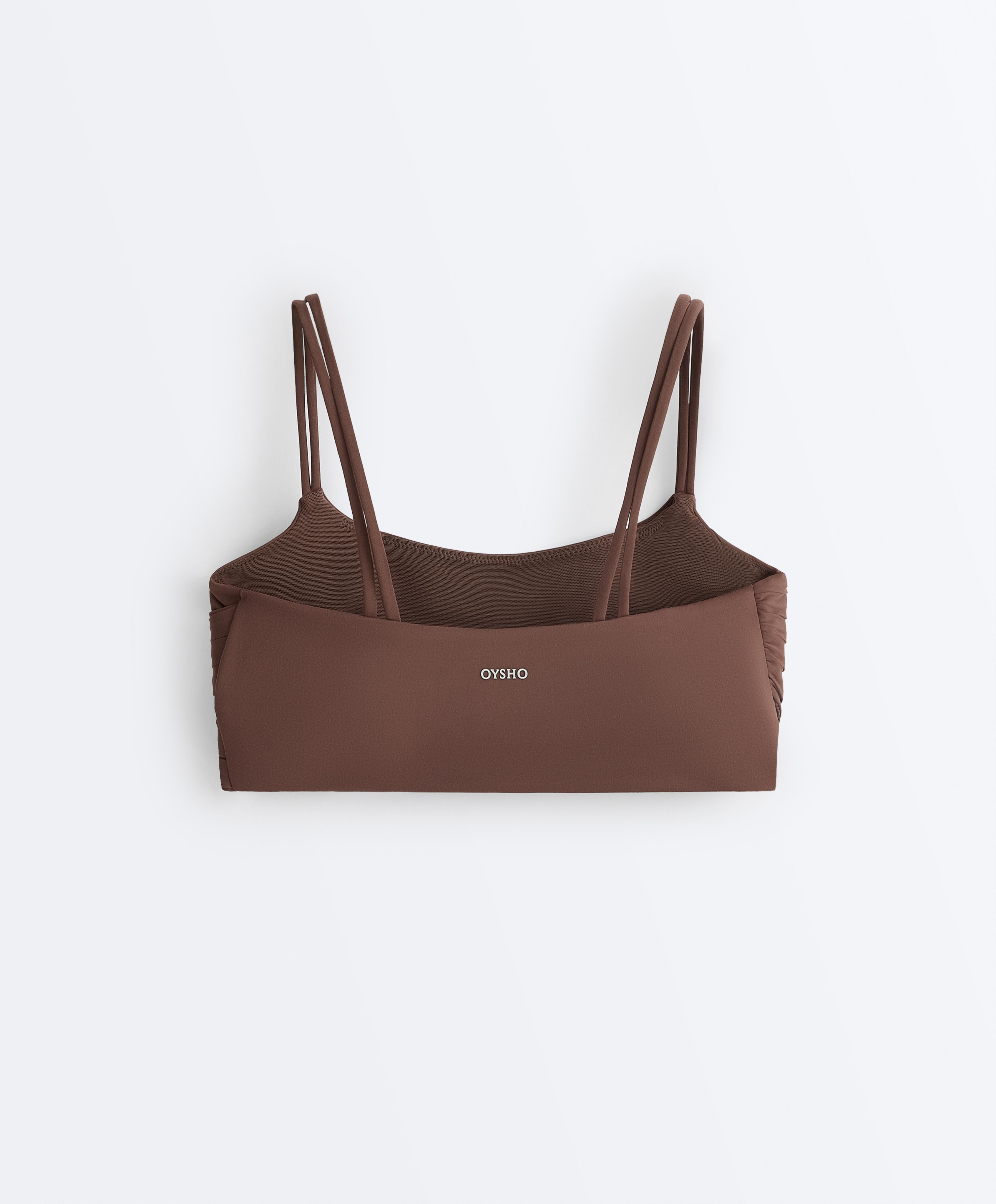 Pleated medium-support Comfortlux sports bra — MID-BROWN