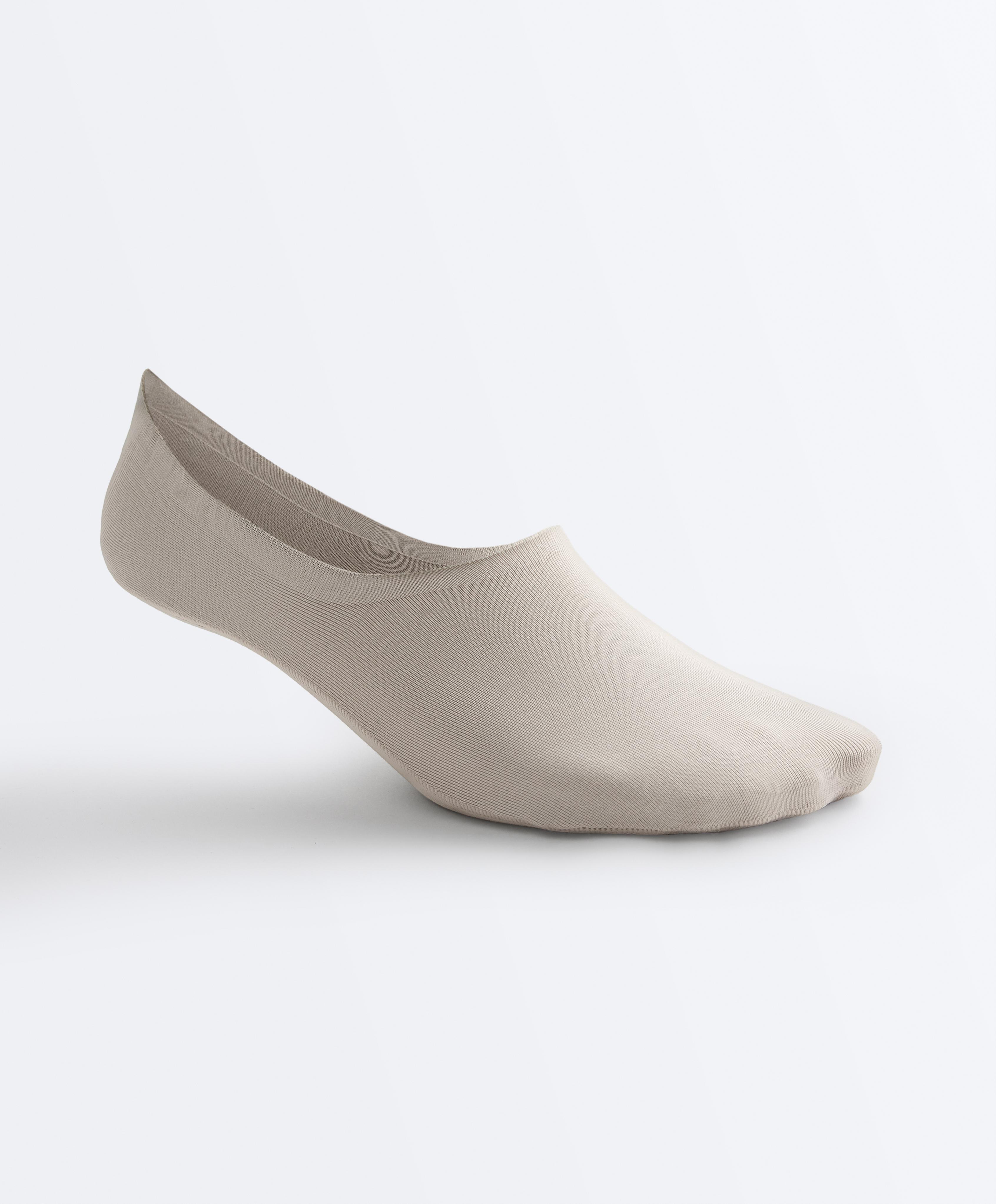 2 pairs of high-cut ribbed cotton blend invisible socks — LIGHT STONE
