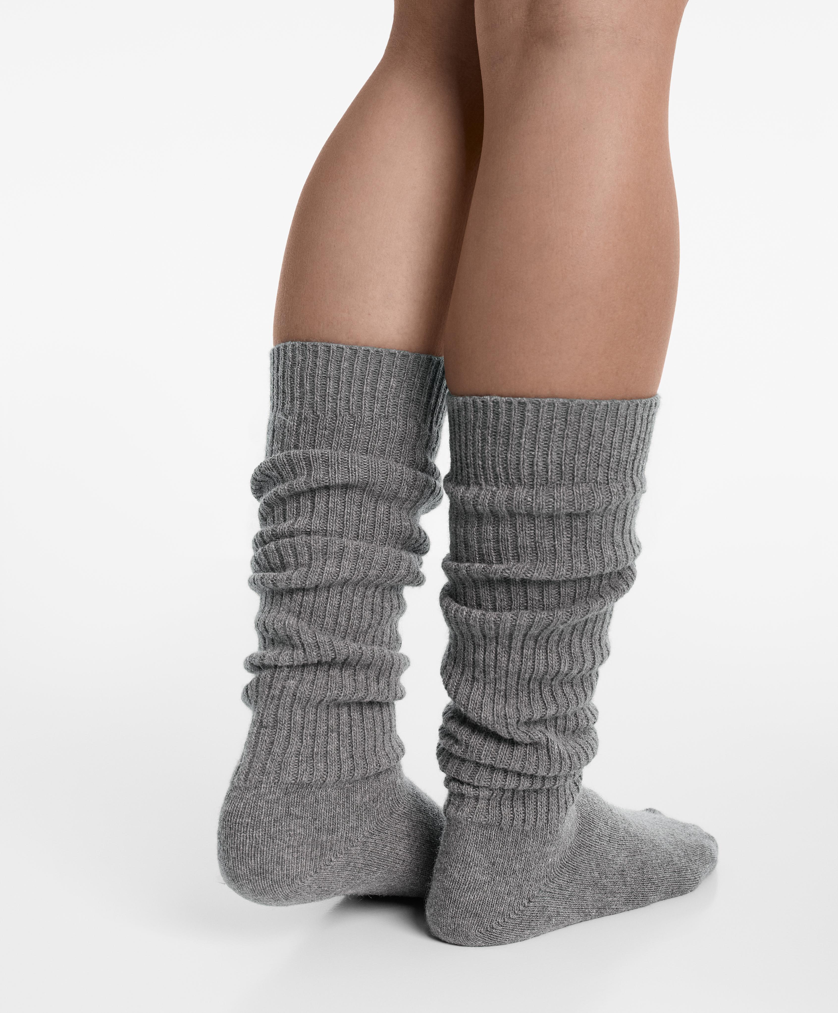 18% cashmere 13% wool long socks — DARK-GREY MELANGE
