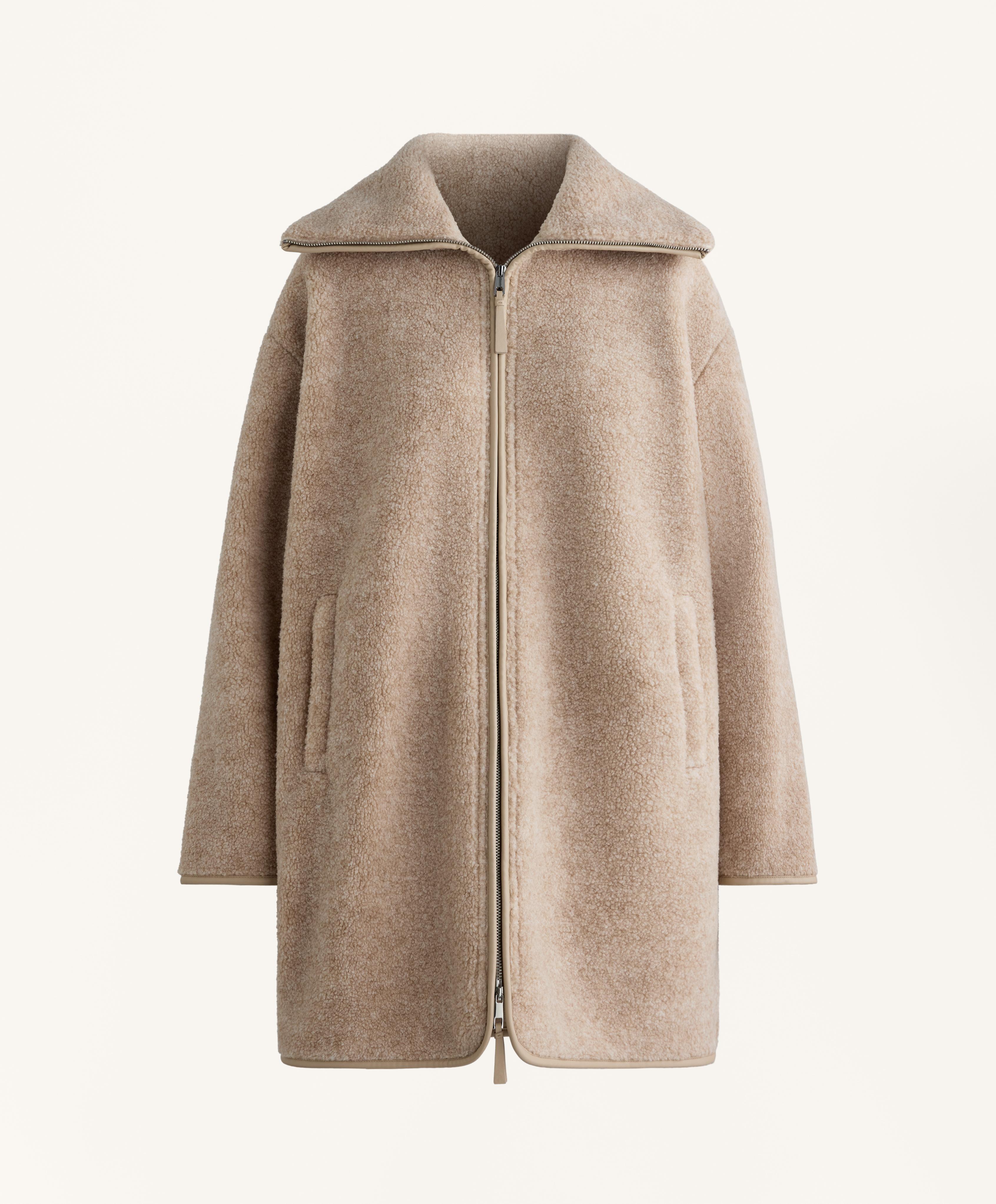 Long faux-shearling jacket — SAND MELANGE