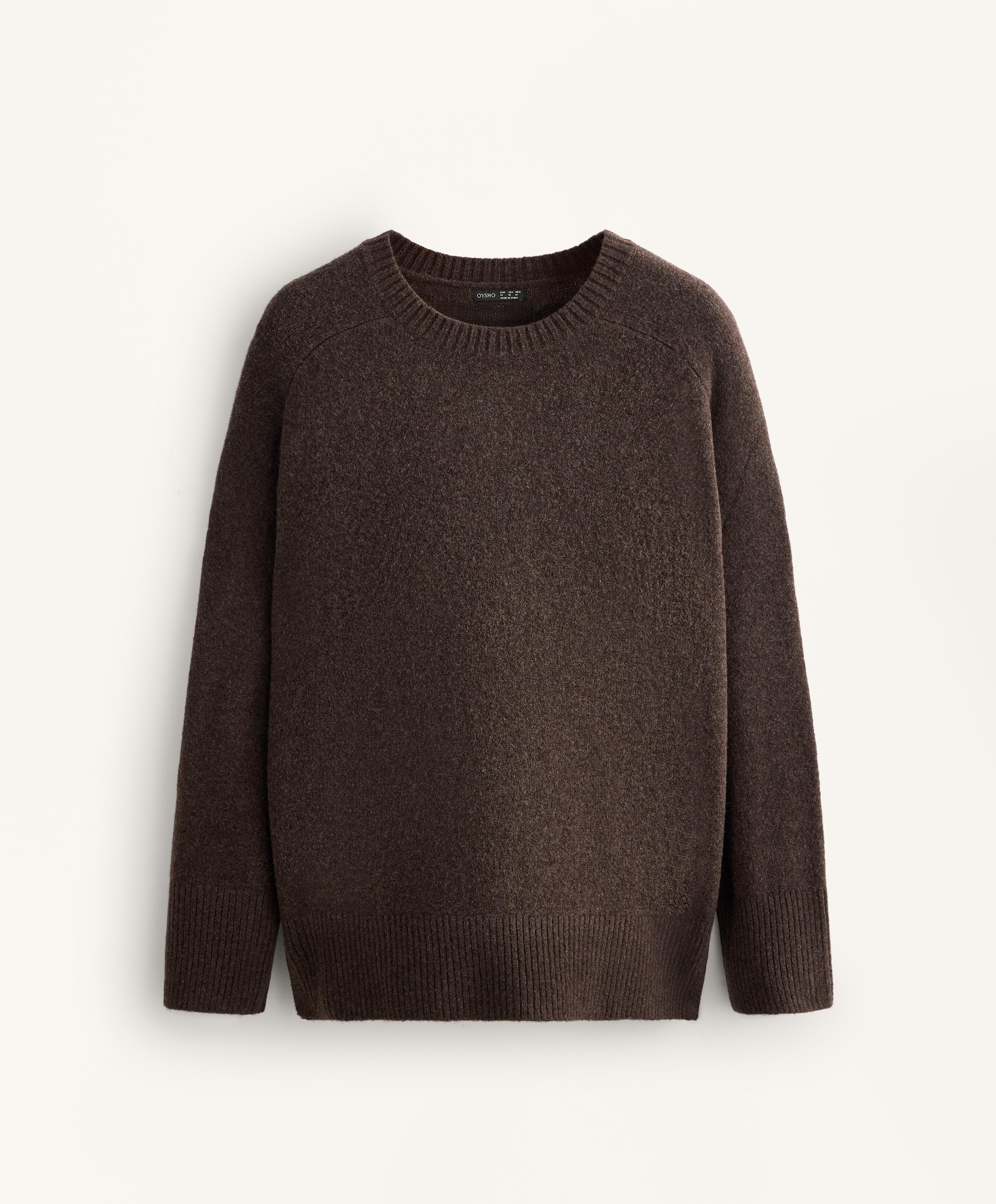 Soft knit crew neck jumper — BROWN