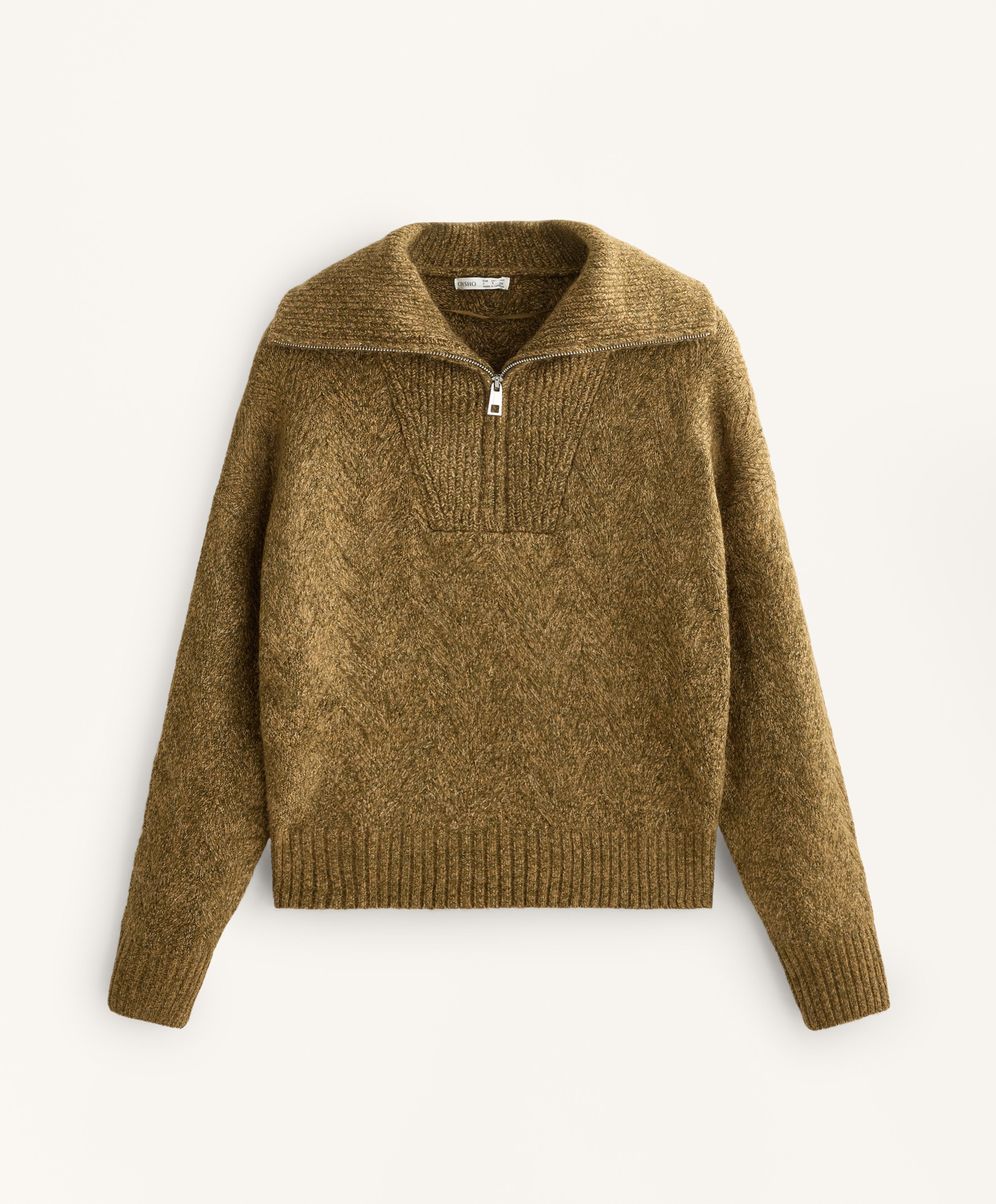 Half-zip mixed knit jumper