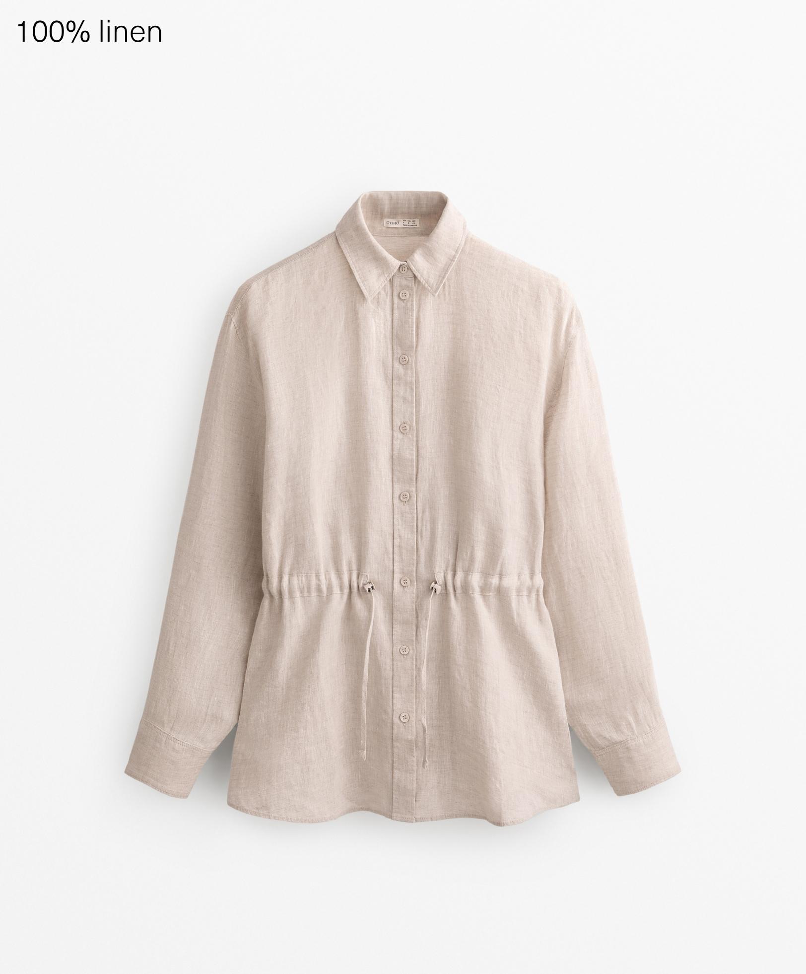100% linen long shirt with adjustable waist - Sale