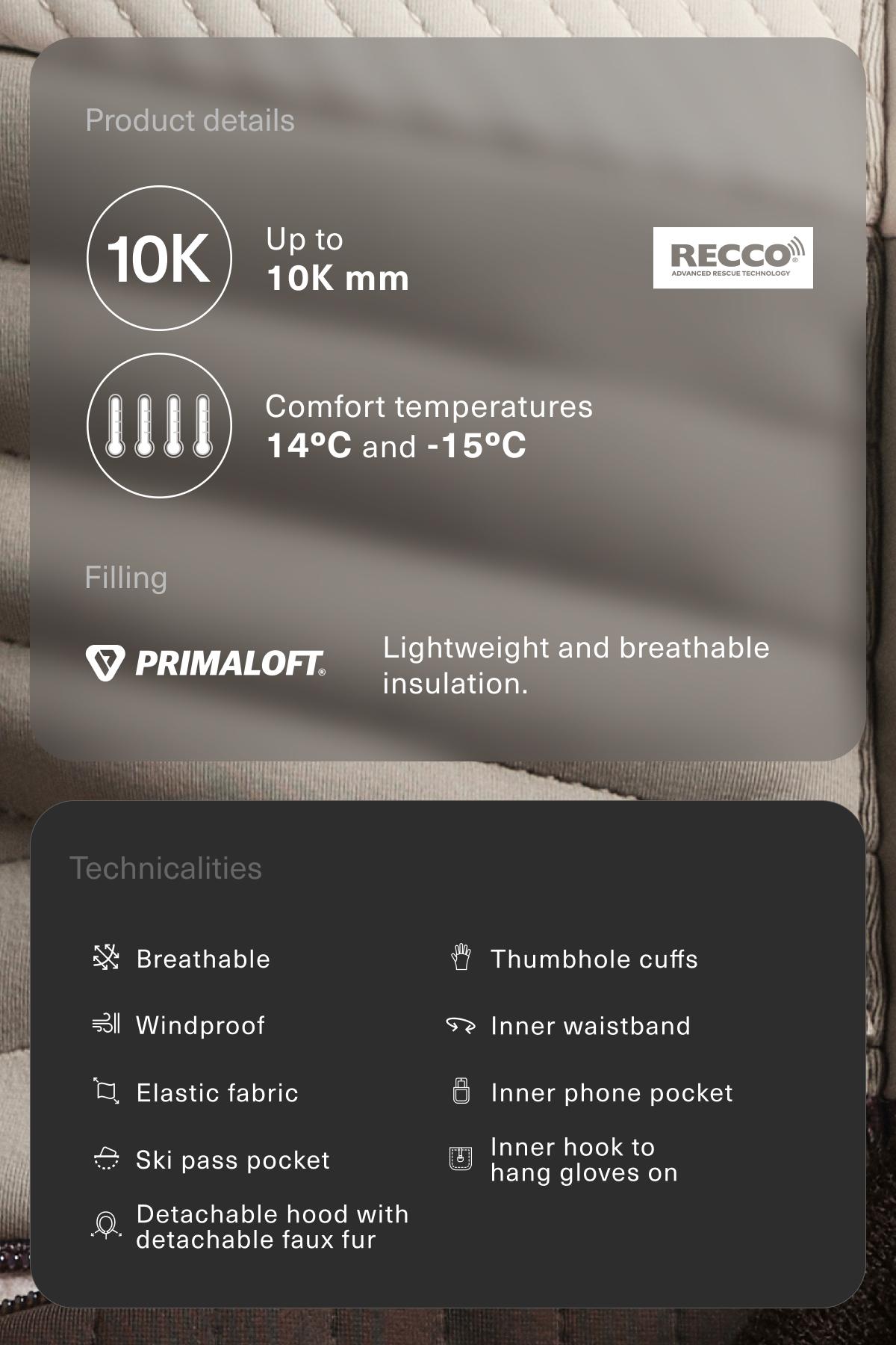 Super-fitted water-resistant colour-block Primaloft® SKI jacket — PALE MINK