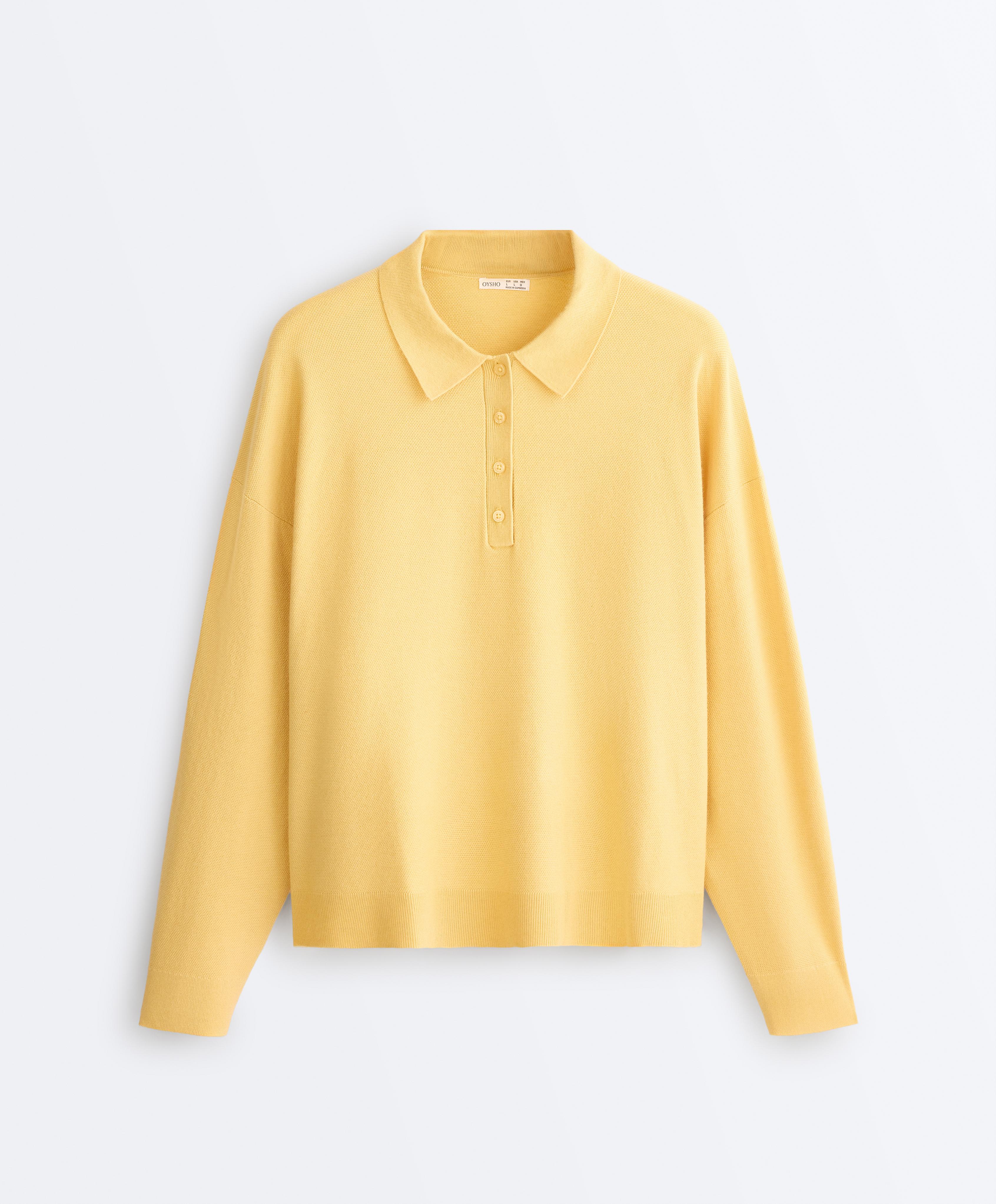Button-up knit polo shirt — MID-YELLOW