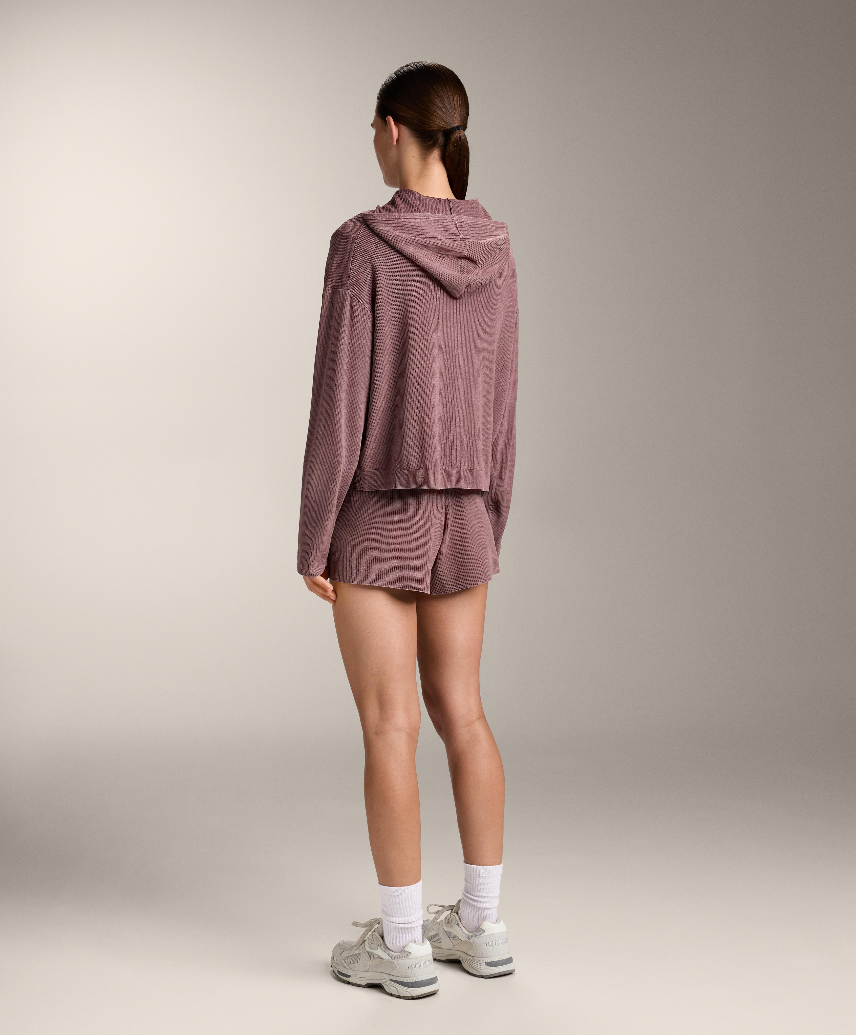 Hooded rib-knit jacket — PINK-MAUVE