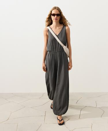 100% cotton crinkle long jumpsuit — ASPHALT 5