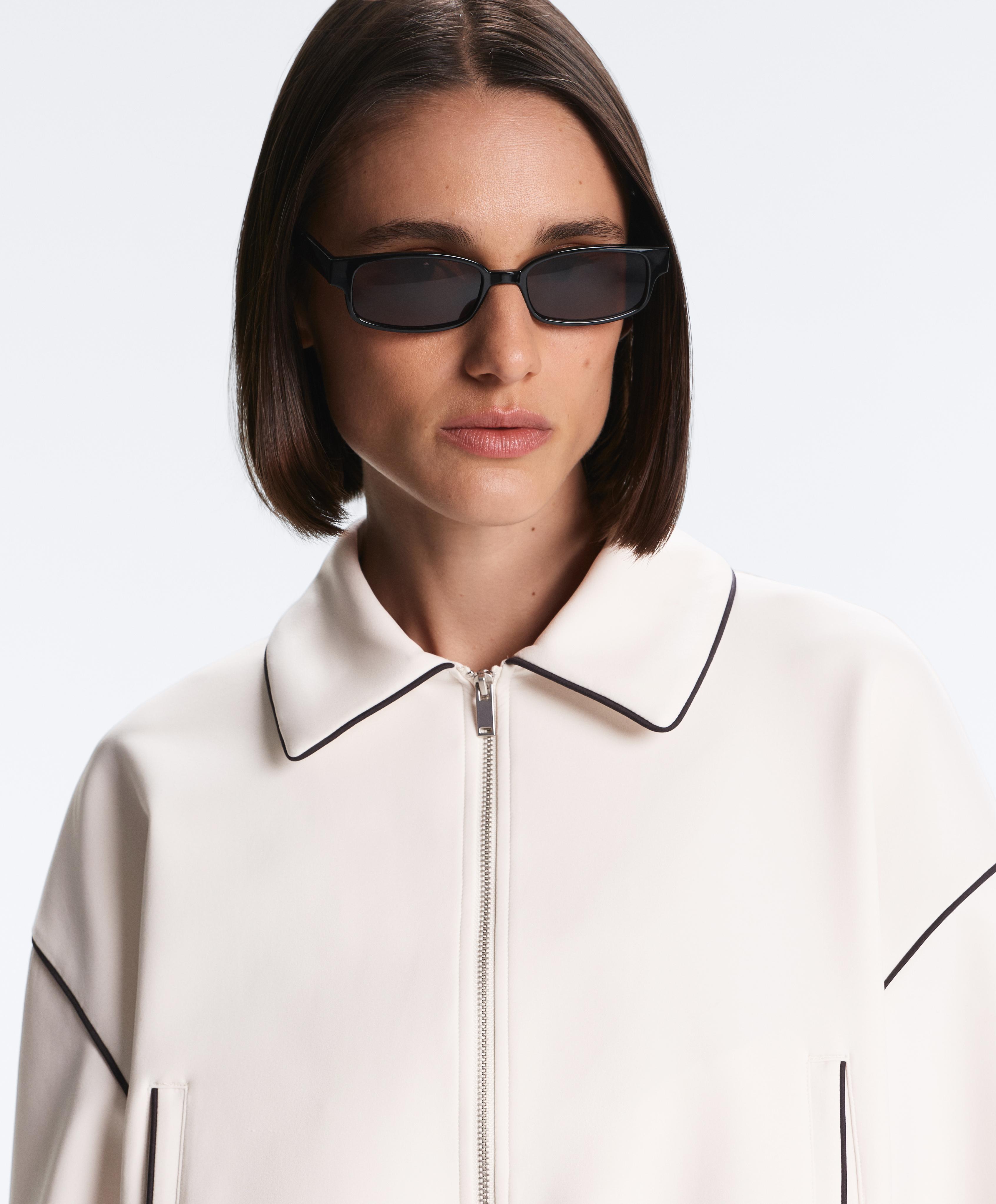 Neoprene-effect piping jacket — PALE ECRU