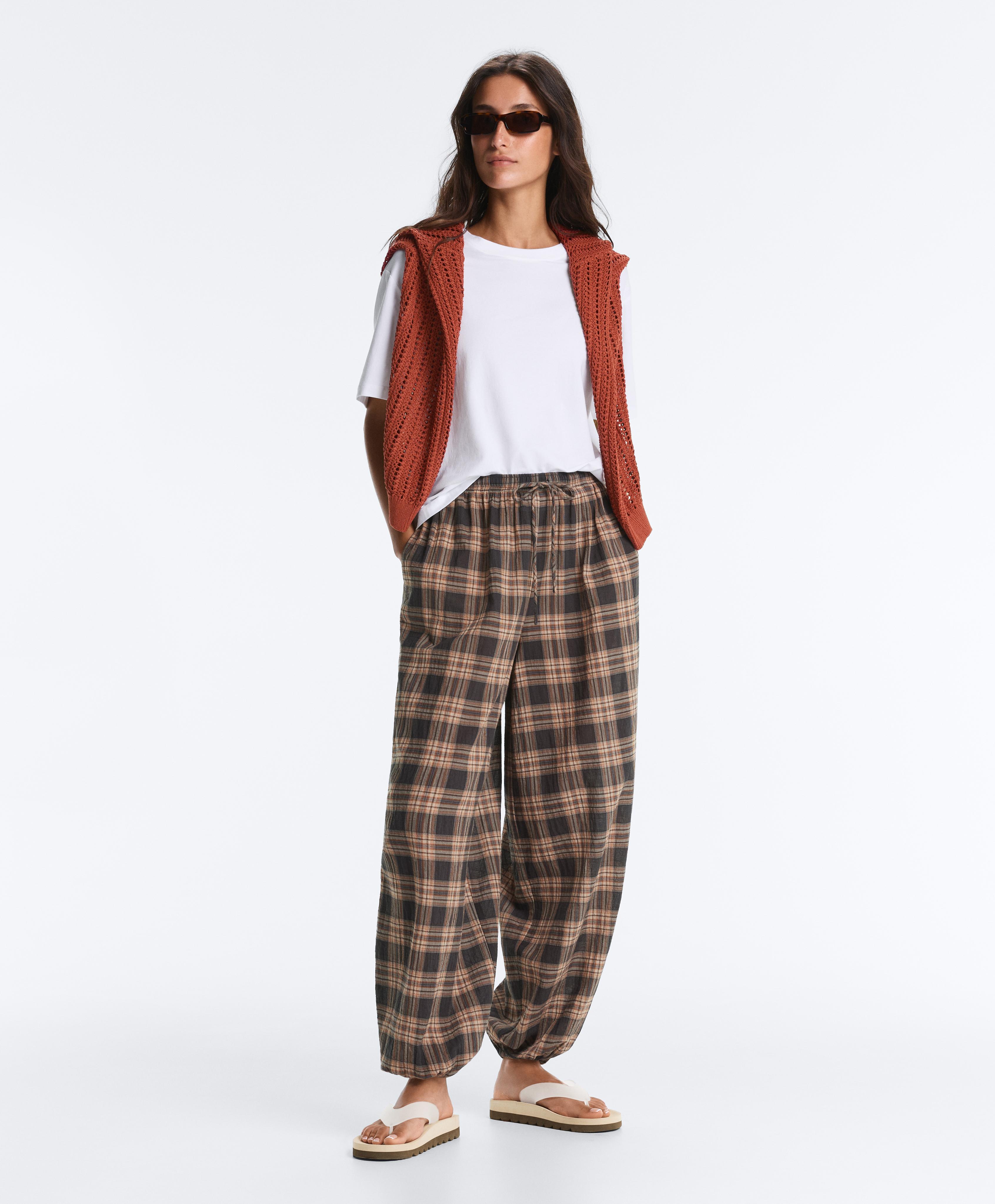 Check cotton-blend bloomer trousers — WASHED BLACK