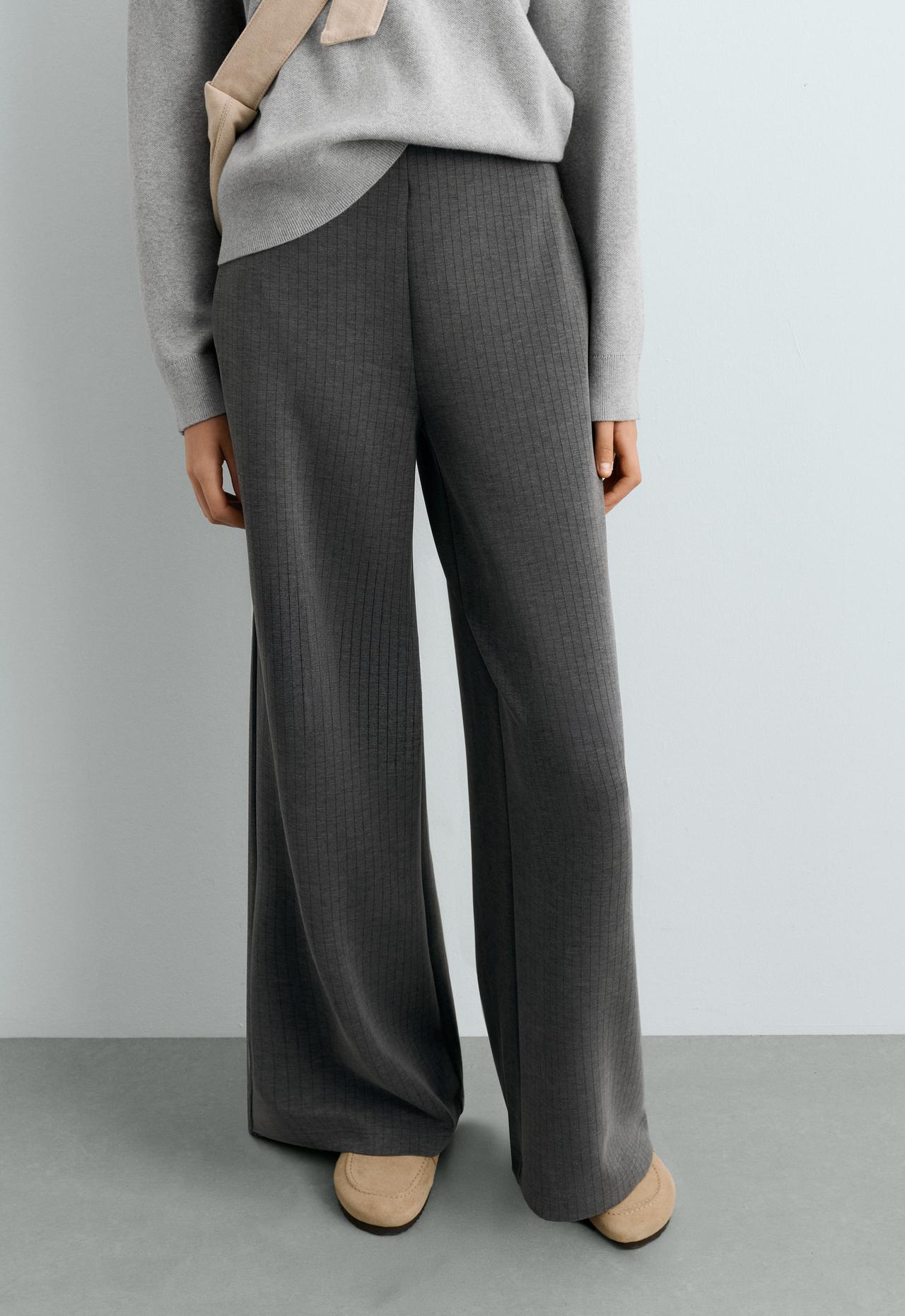 Straight-leg super high rise trousers with modal pinstripe — ASPHALT GREY