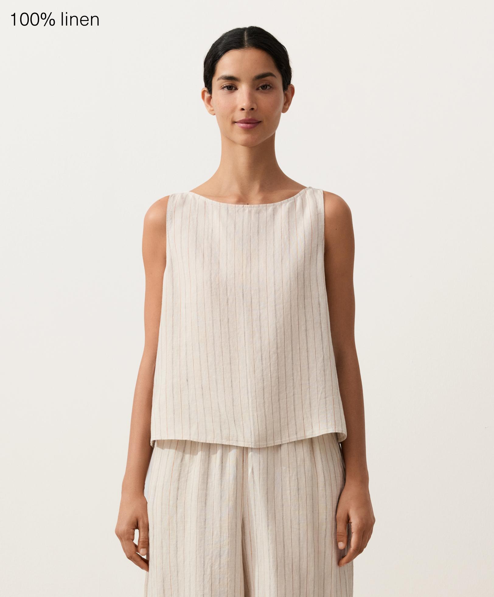 100% linen striped square top