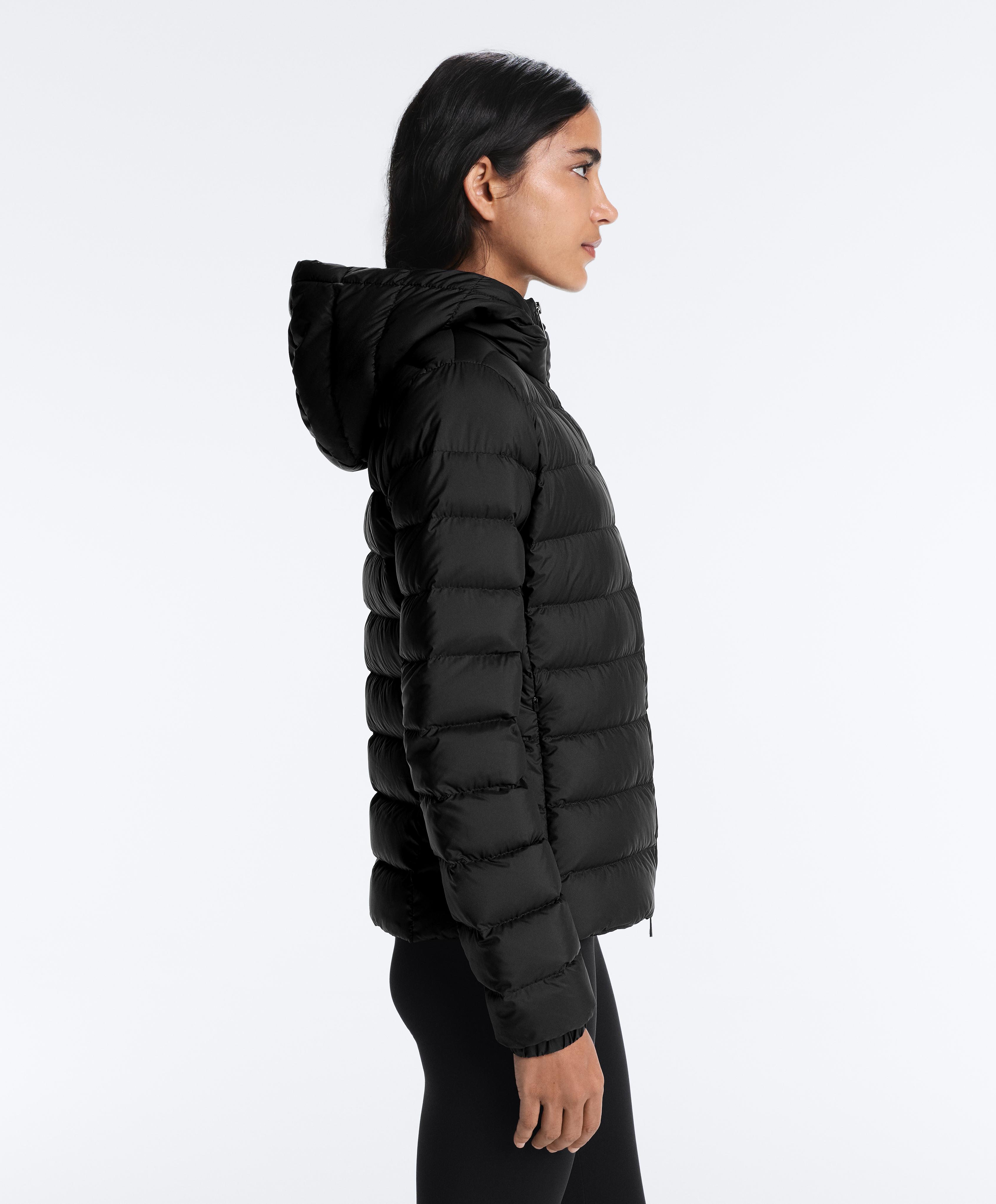 Packable 100% down short puffer jacket — BLACK