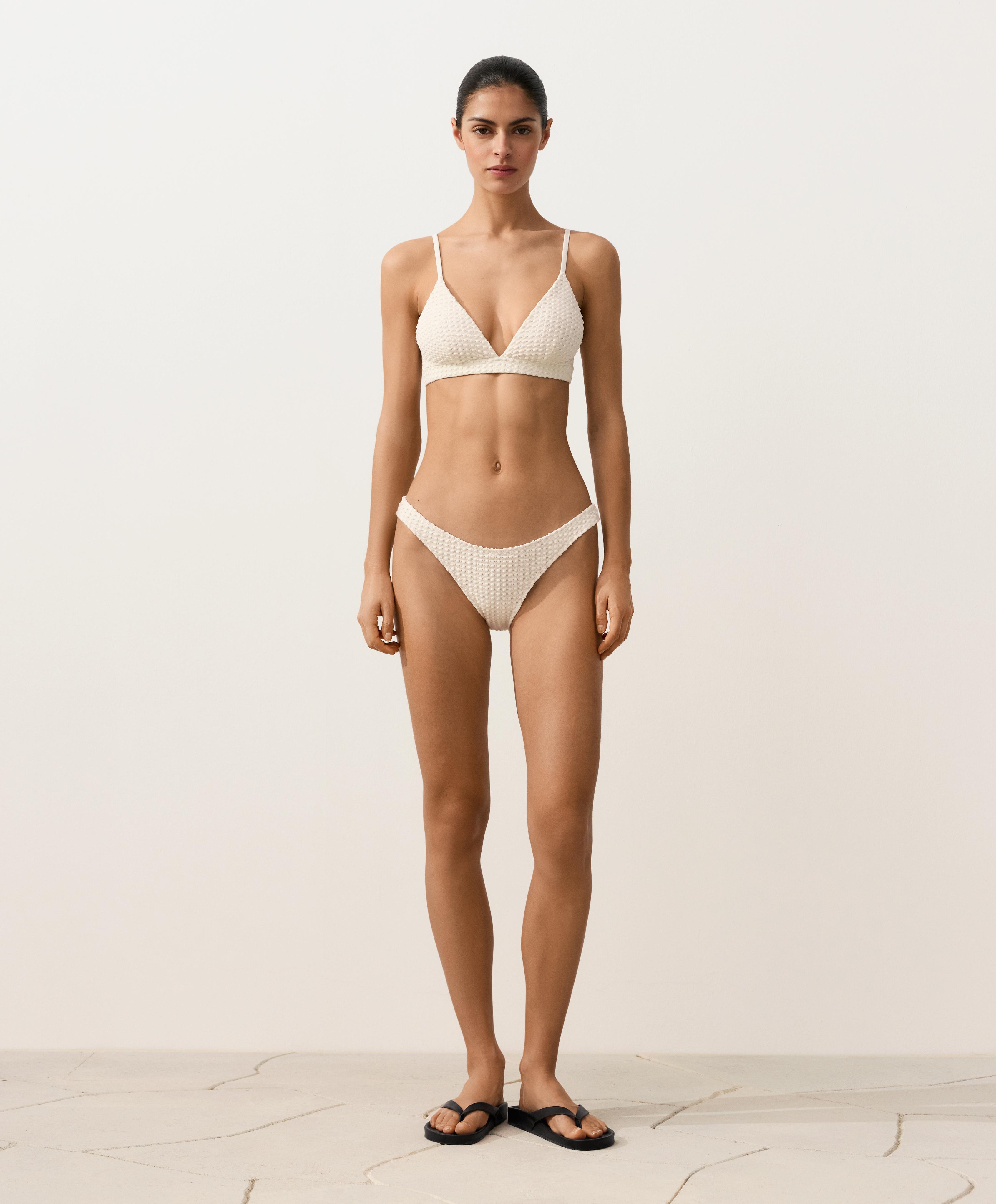 U-cut bubble-texture crochet medium-coverage bikini briefs — ECRU