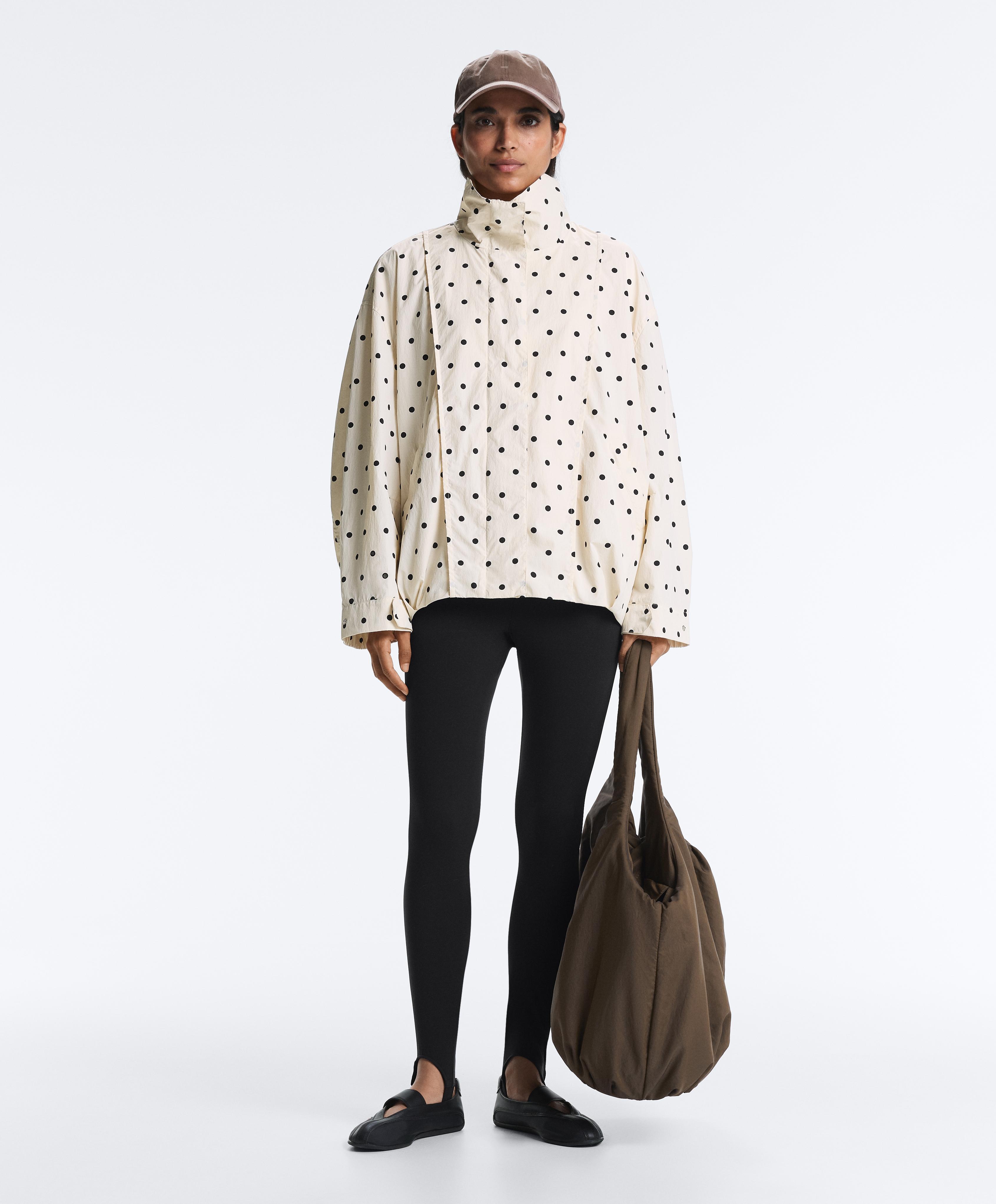 Long water-repellent polka dot jacket — PALE ECRU