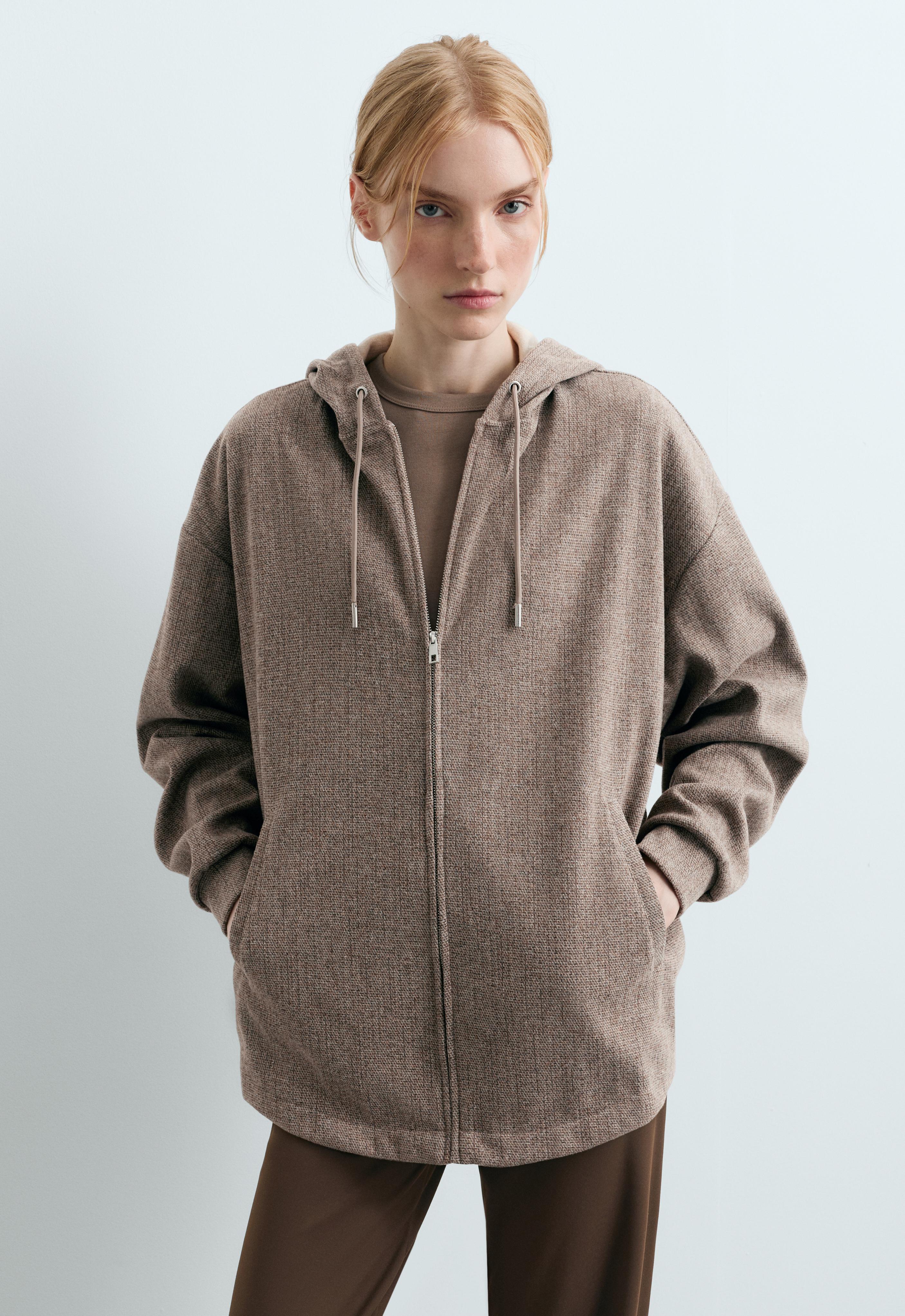Long speckled hooded jacket