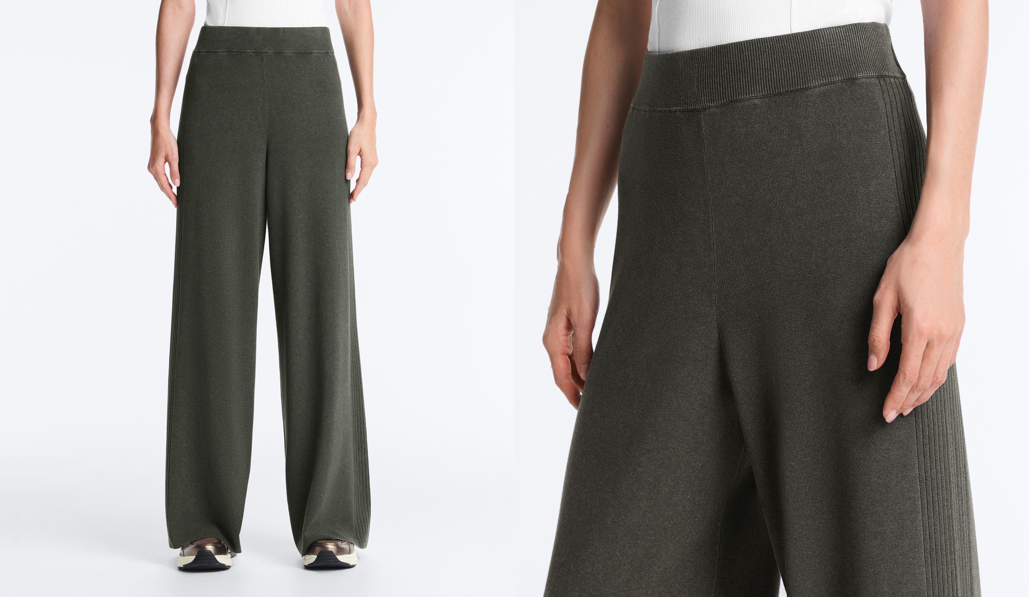 Rib knit straight-leg trousers — GREEN