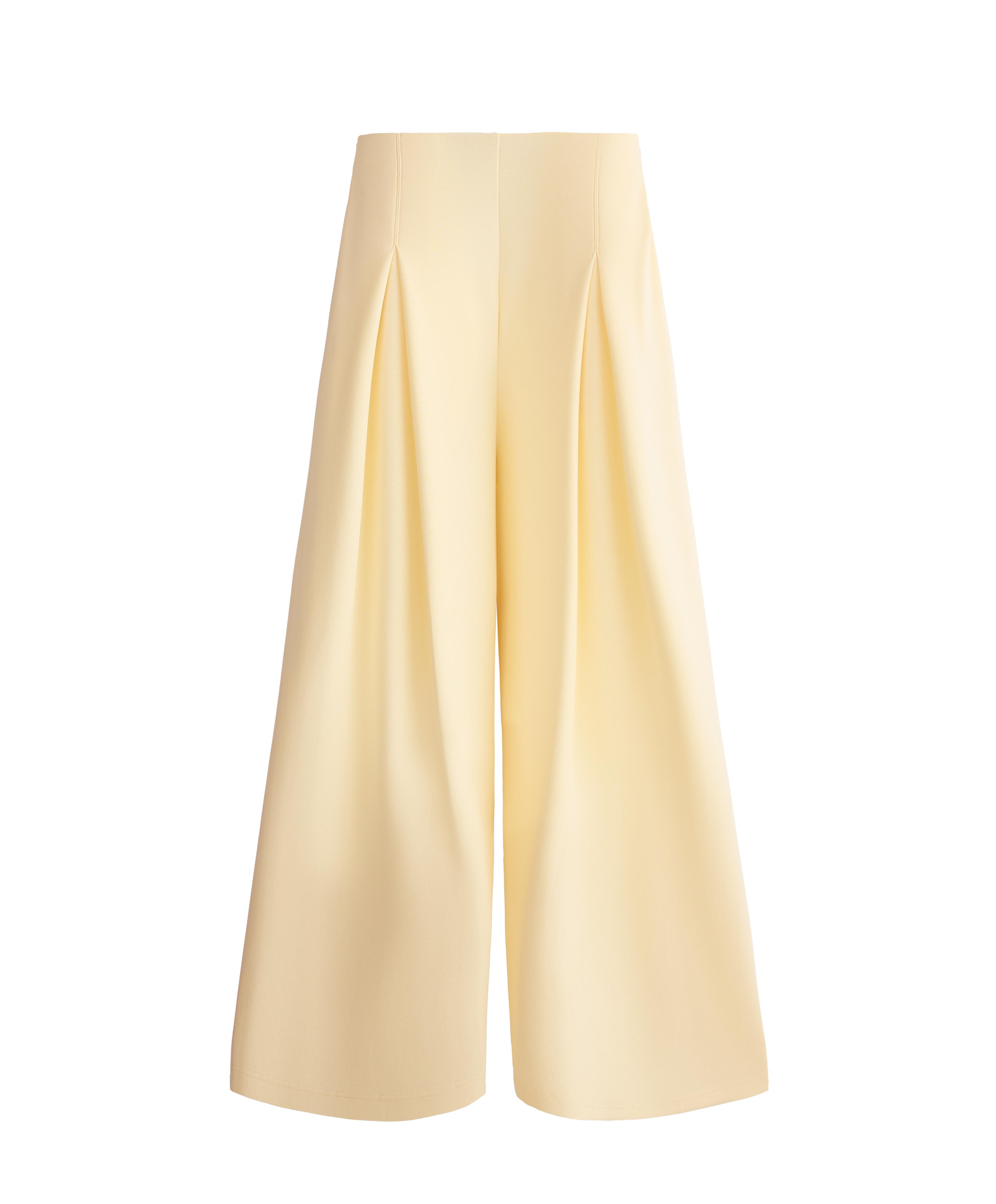 Wide-leg pique trousers with cotton — PALE YELLOW
