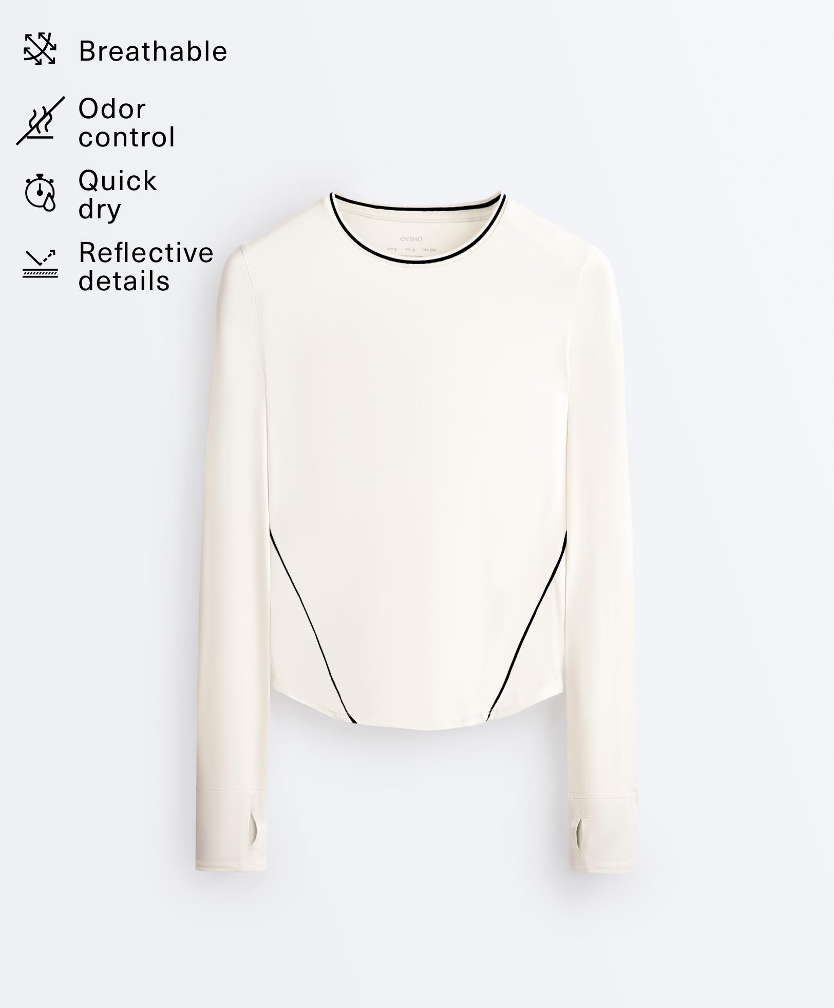 Long-sleeve technical piping T-shirt — PALE ECRU