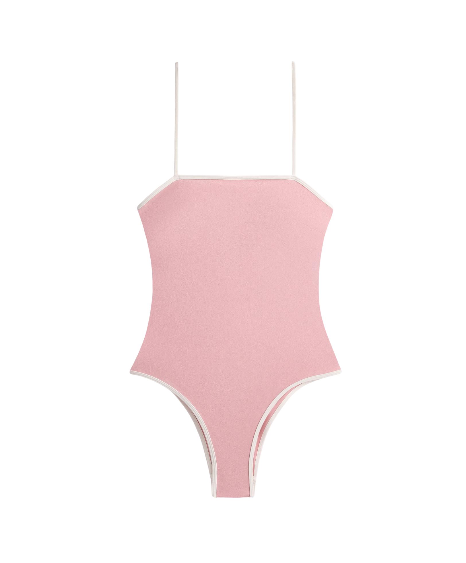 Contrast trim bandeau swimsuit — PINK