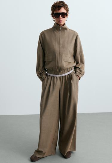 Wide-leg houndstooth trousers — BROWN MELANGE 4