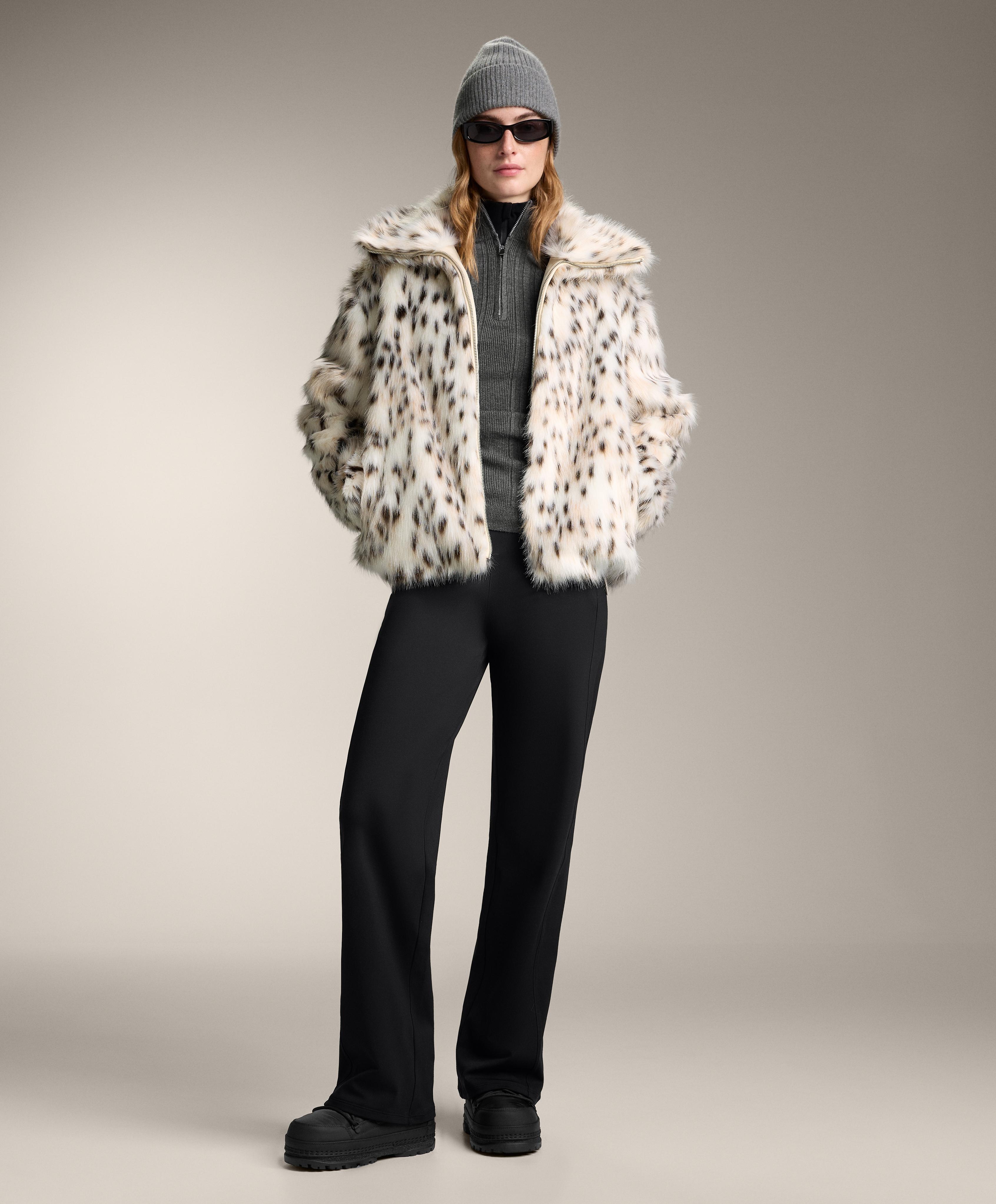 Animal print faux-fur jacket — ECRU