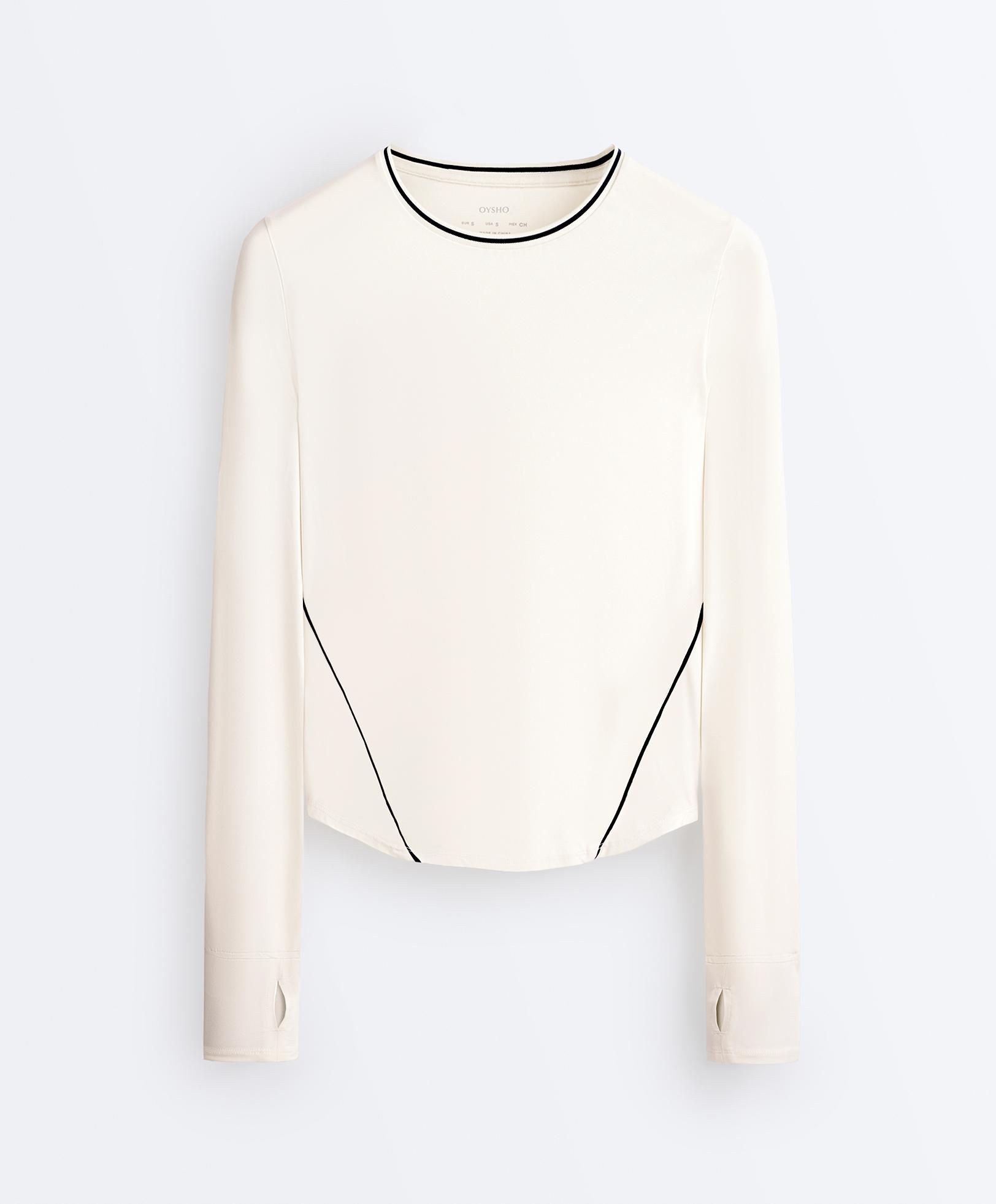 Long-sleeve technical piping T-shirt — PALE ECRU