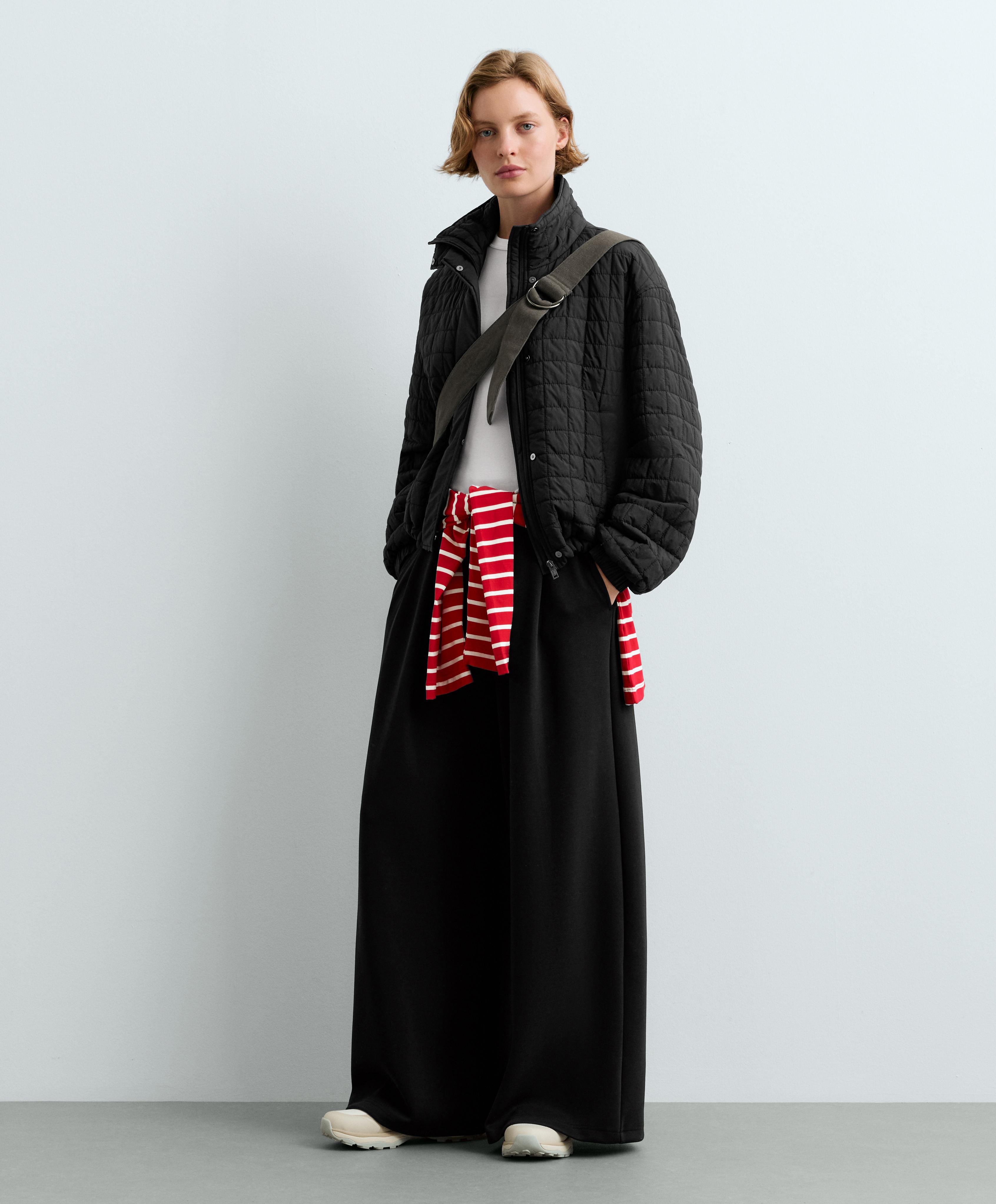 Wide-leg piqué trousers with modal — BLACK