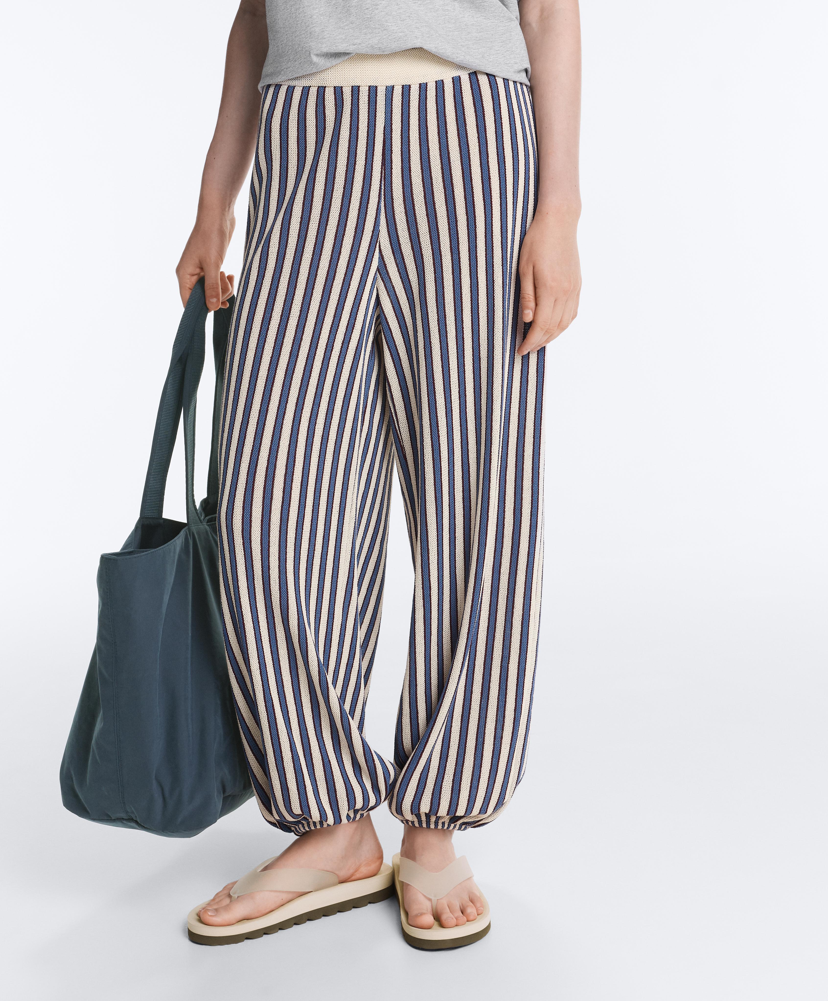 Striped cotton knit bloomer trousers — LAVENDER BLUE