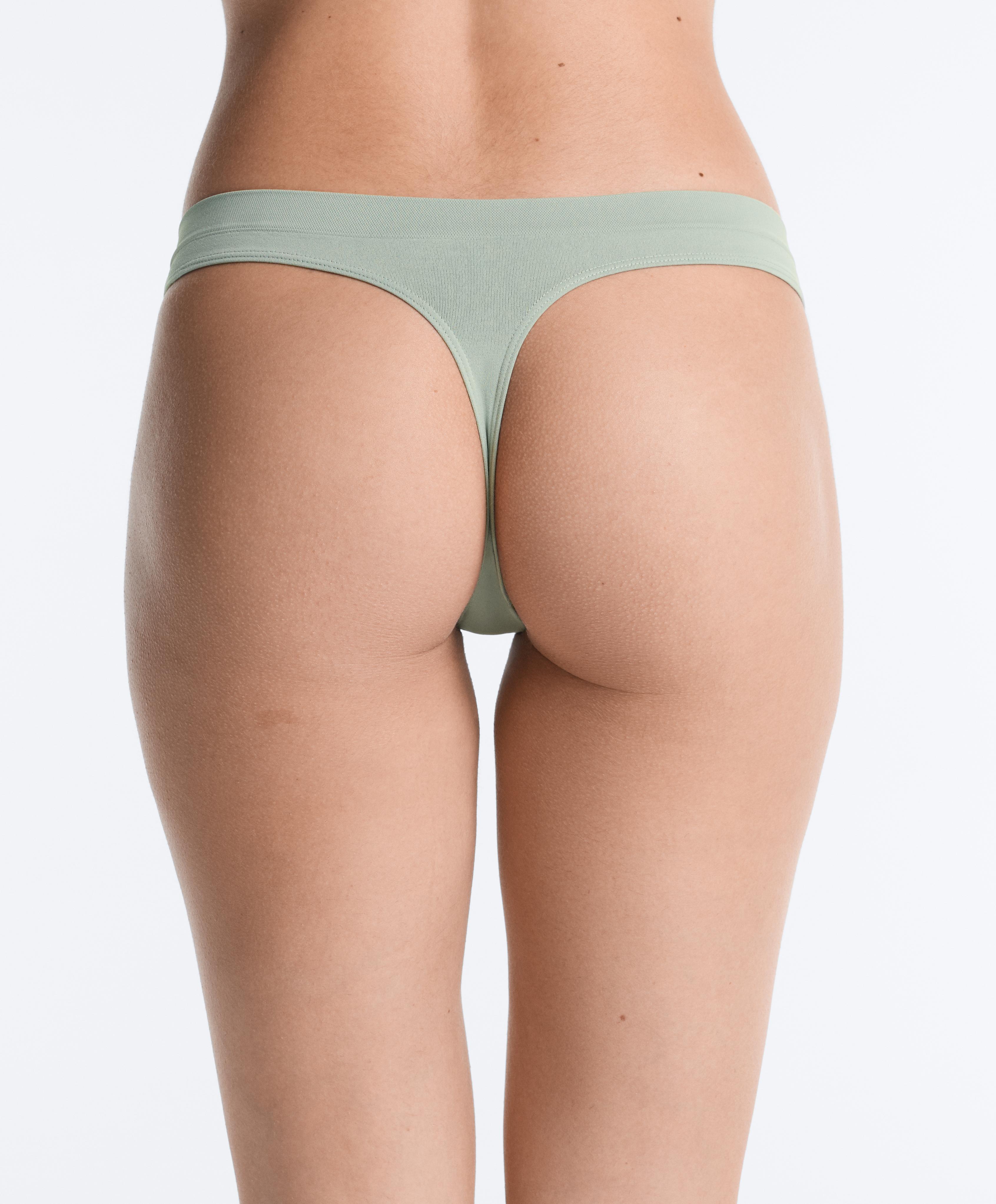 3 soft-touch seamless openwork thongs — APPLE GREEN