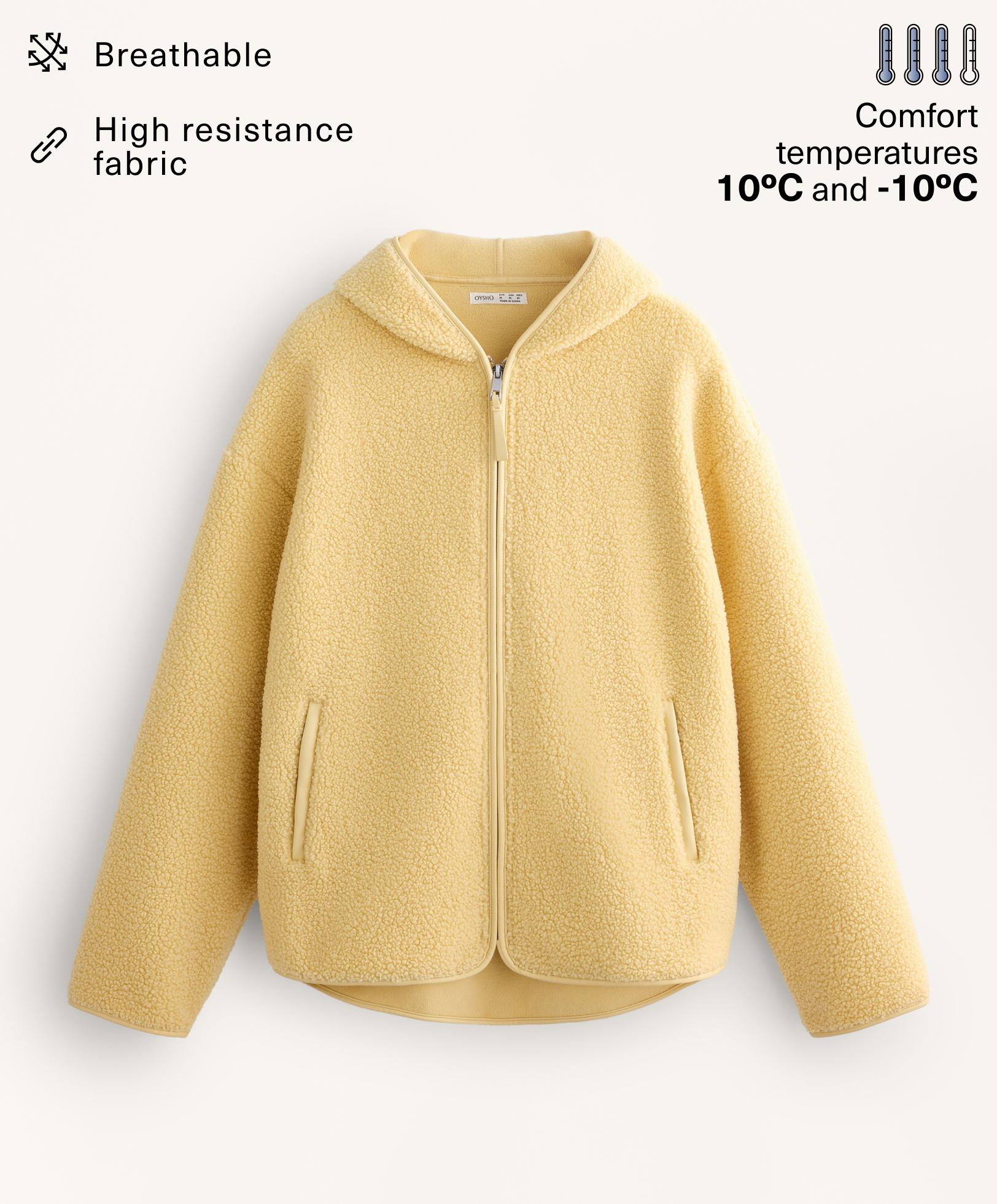 Faux-shearling jacket with hood — YELLOW