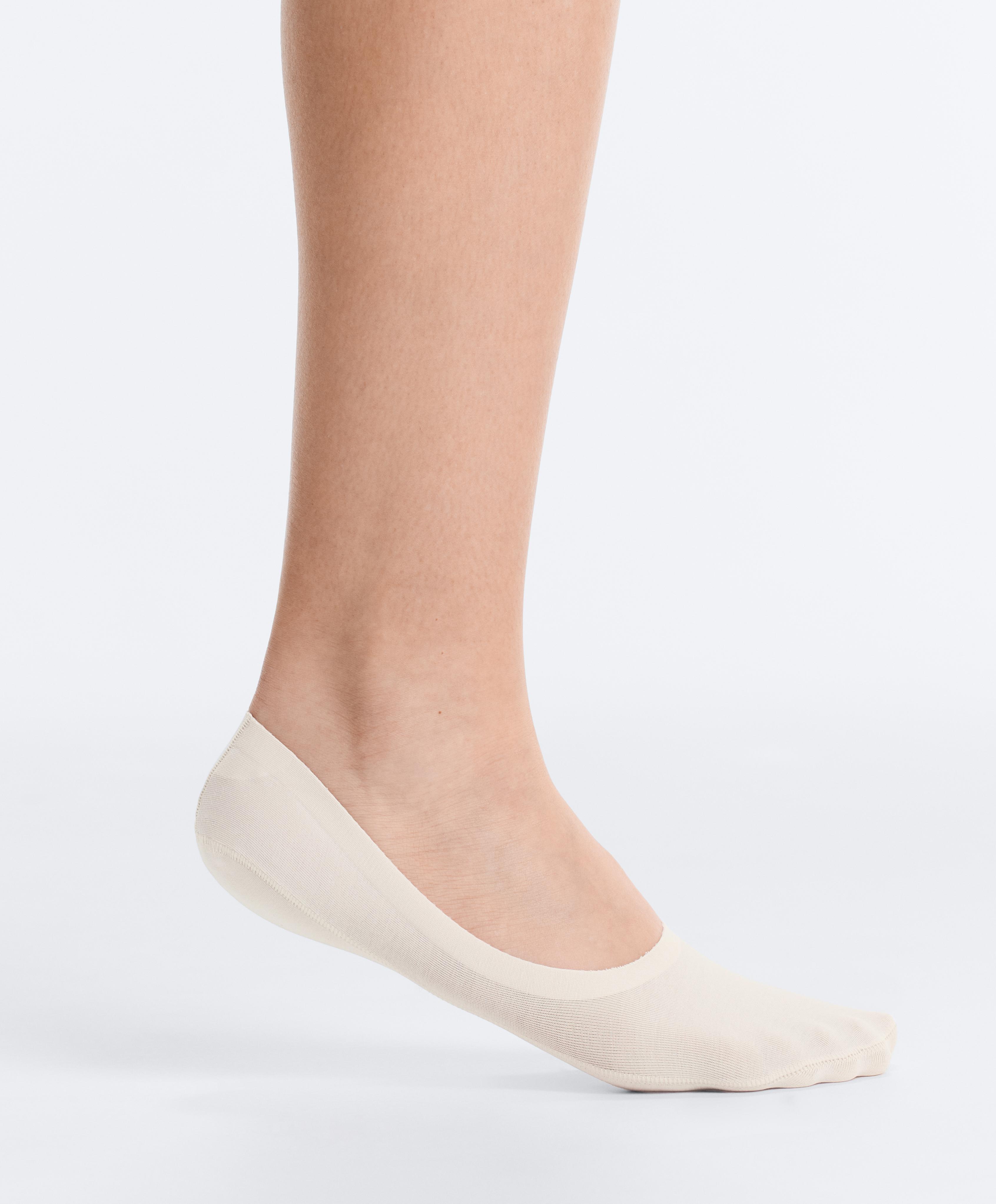 2 pairs of medium cut ribbed cotton blend invisible socks — MOCHA