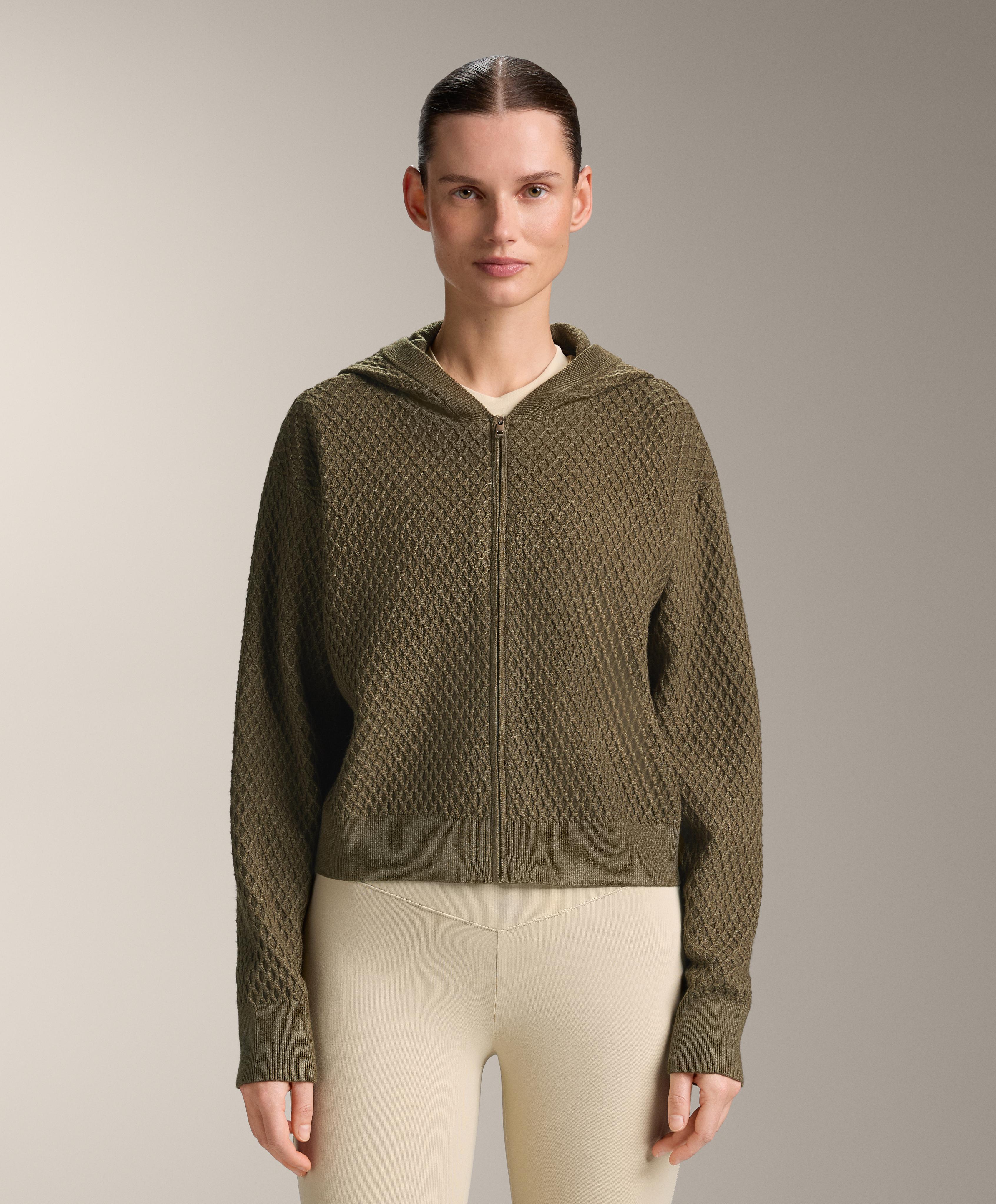 Structured knit hooded jacket — OLIVE GREEN
