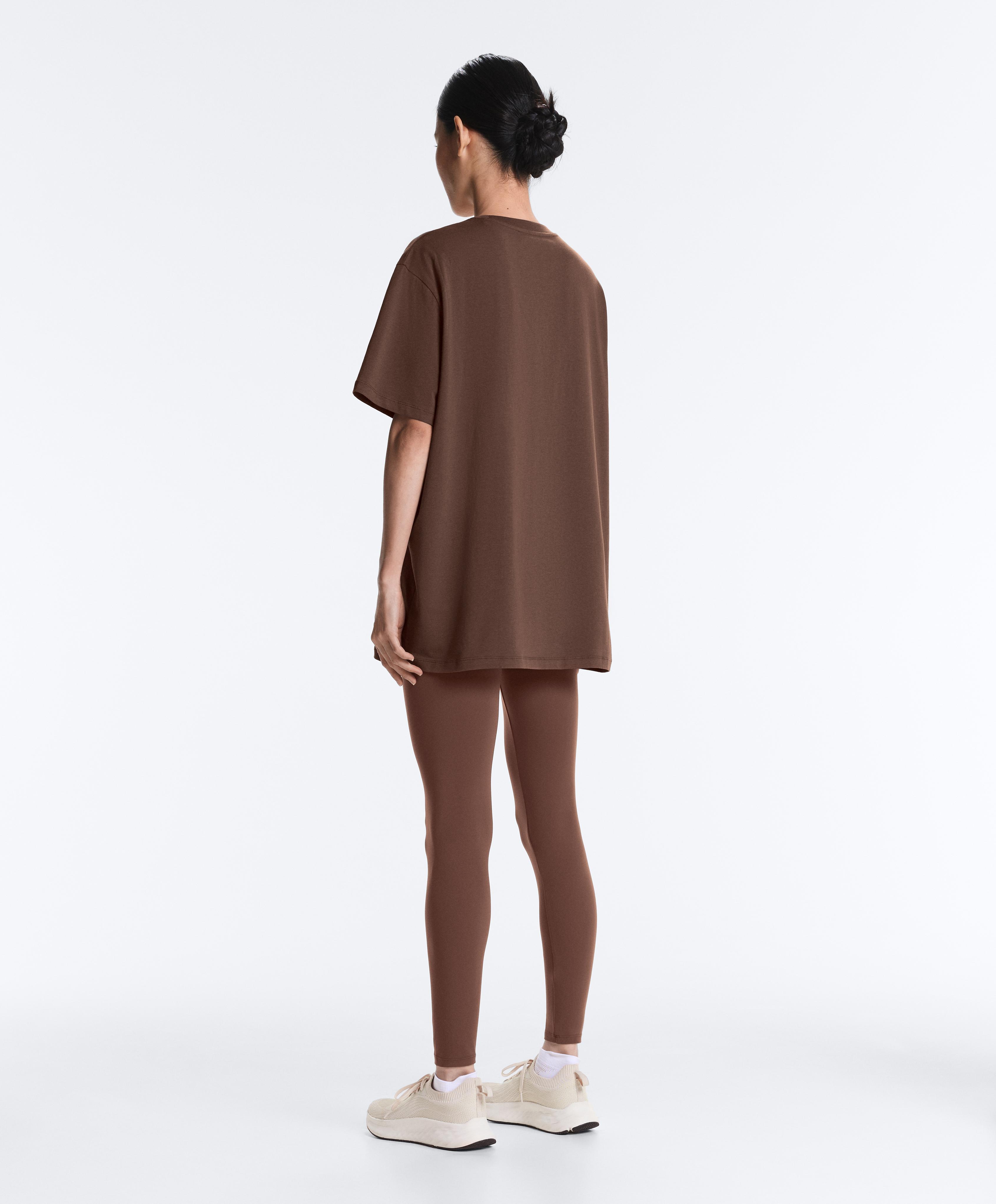 Oversize cotton blend short-sleeved T-shirt — MID-BROWN