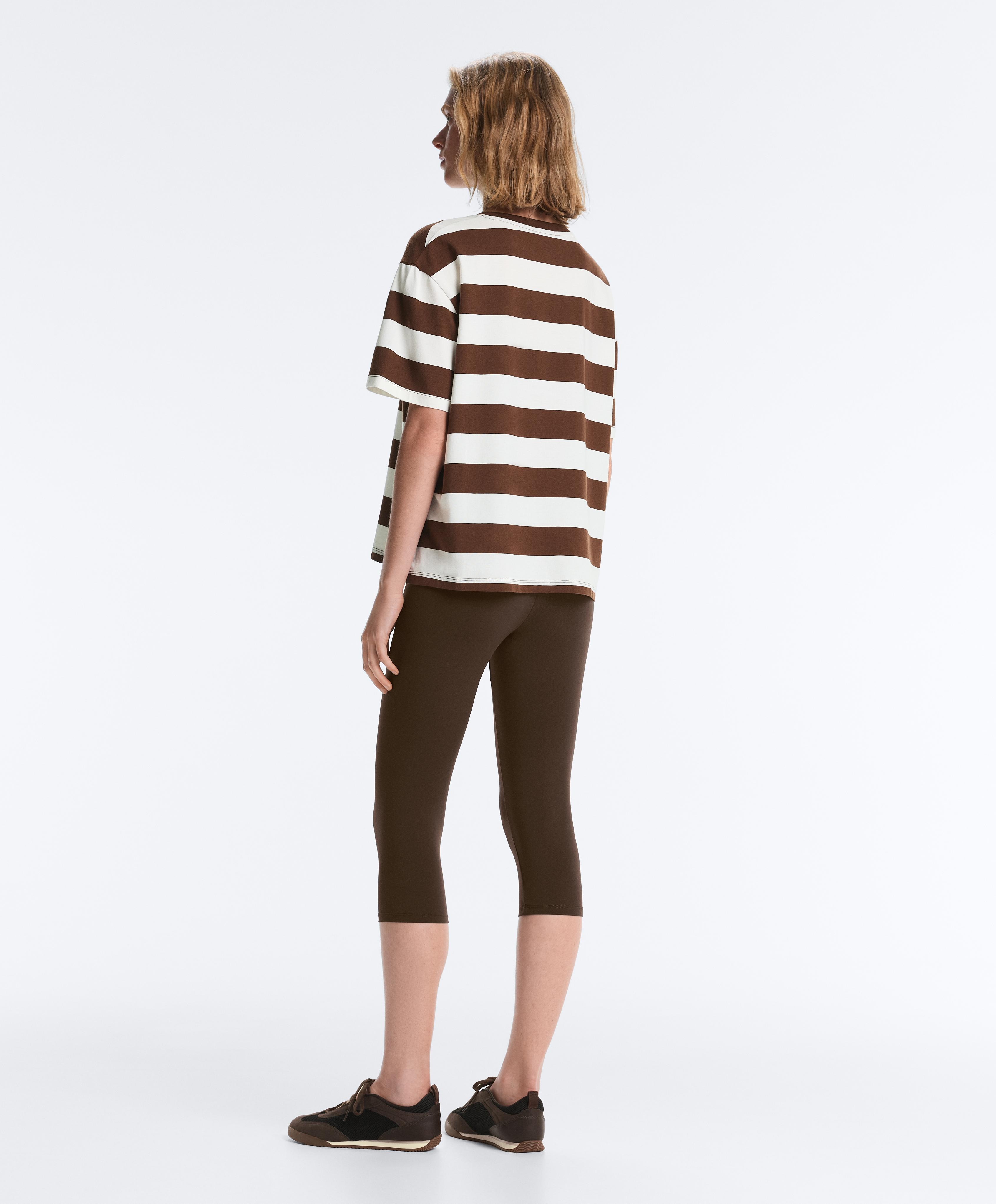 Striped boxy short-sleeve cotton blend T-shirt — DARK BROWN