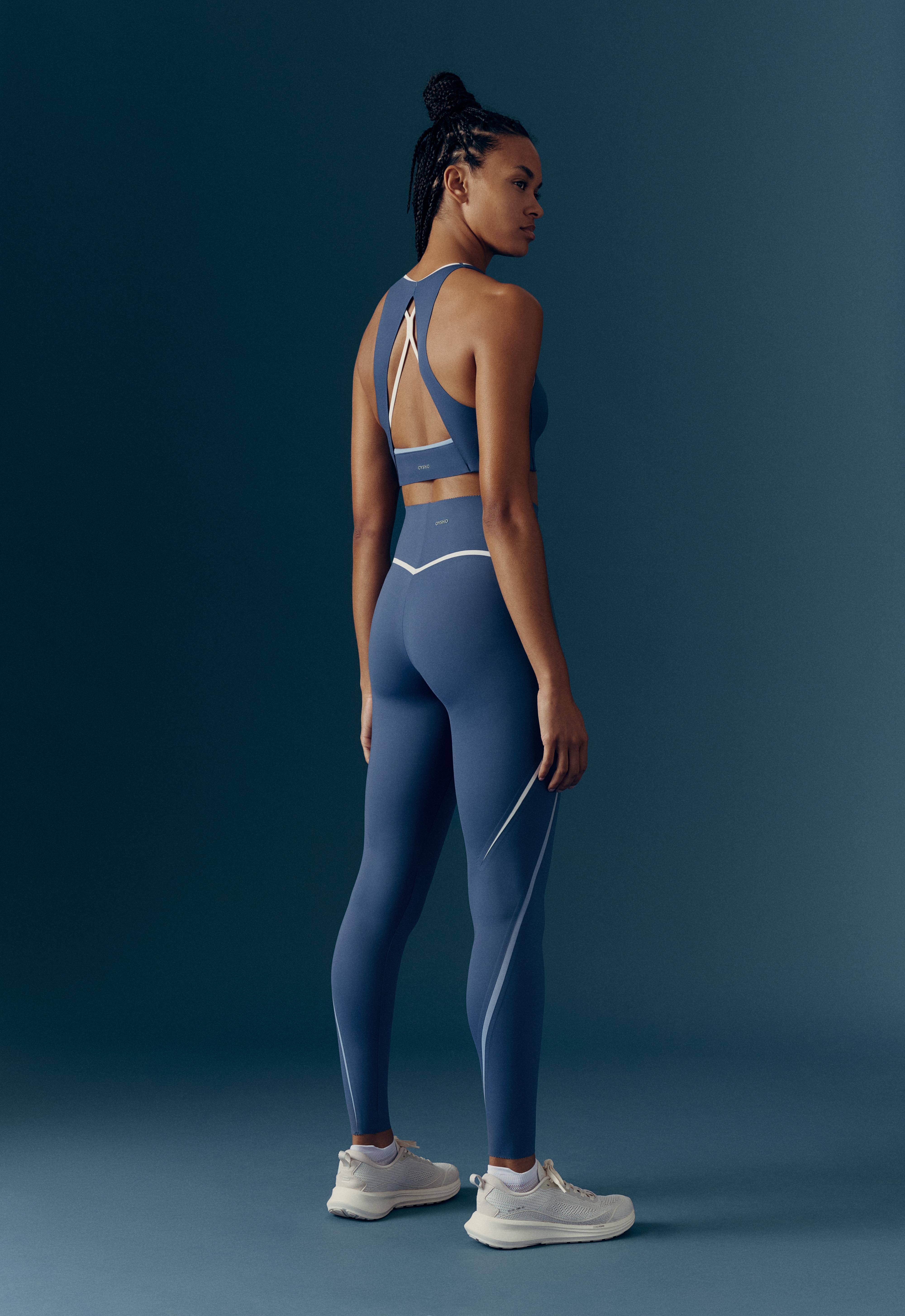 High-rise compressive core-control ankle-length leggings — MID GREY-BLUE