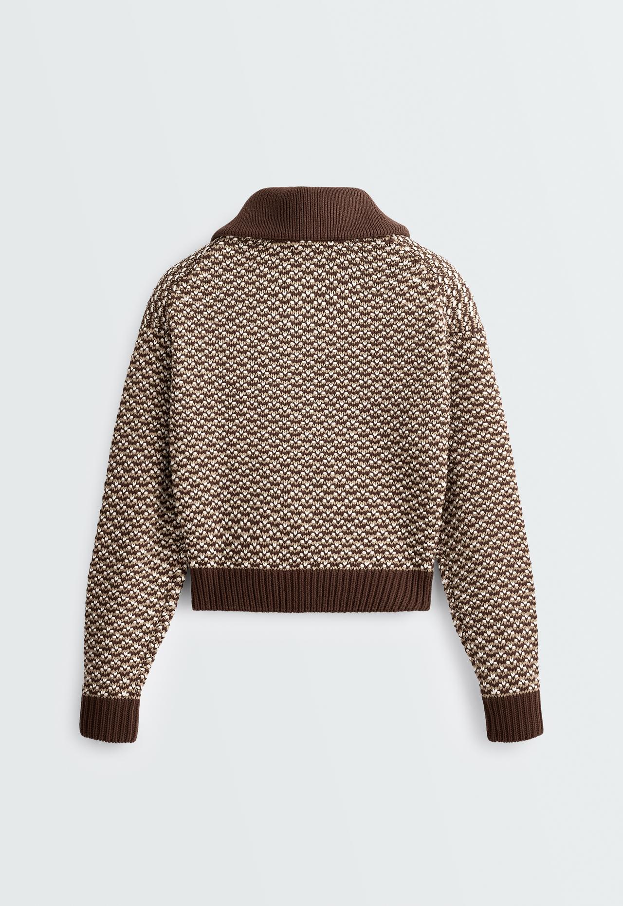 Contrast high-neck knit jacket — COCOA