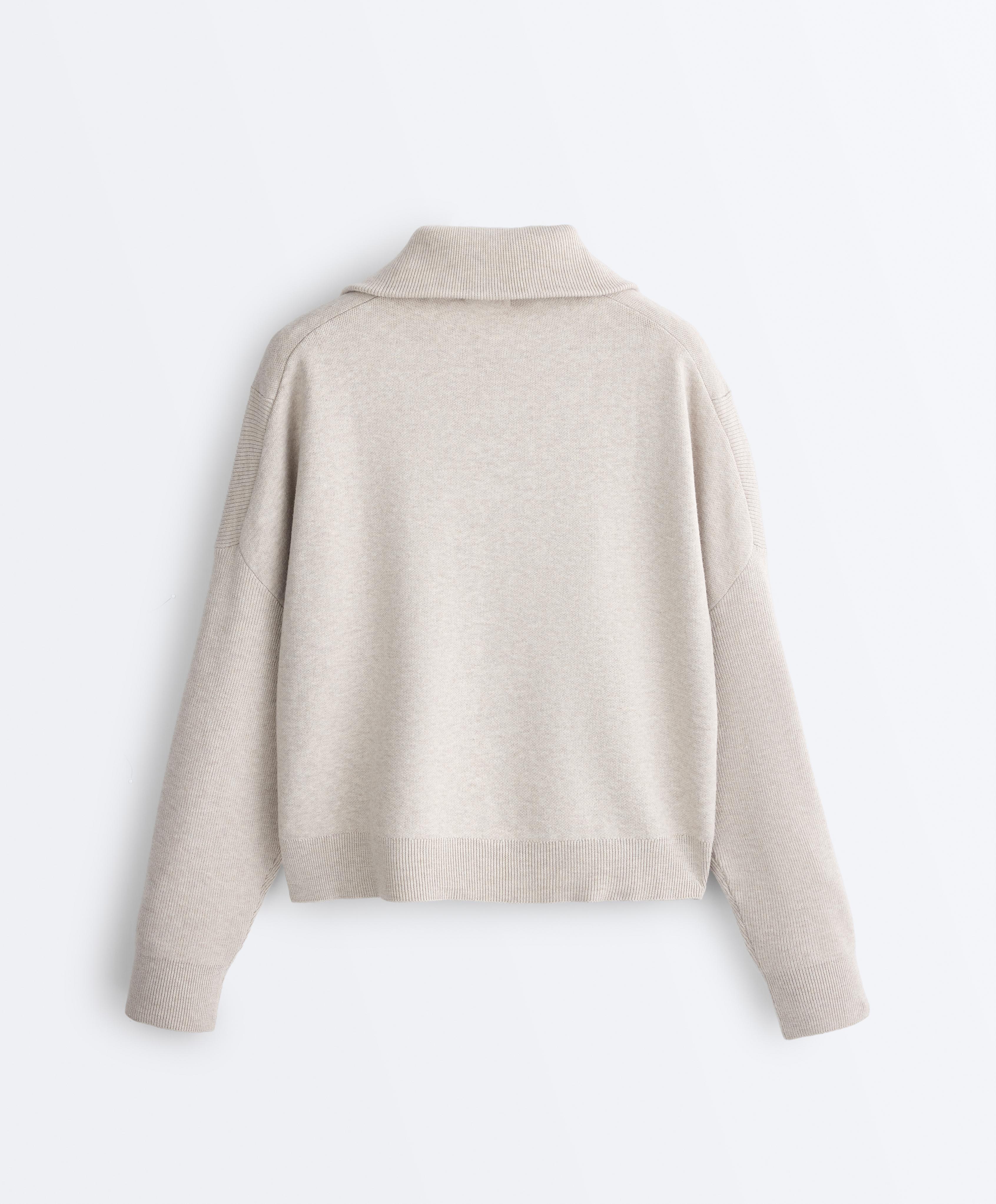 Knit jumper with raised neck and rib details — LIGHT STONE