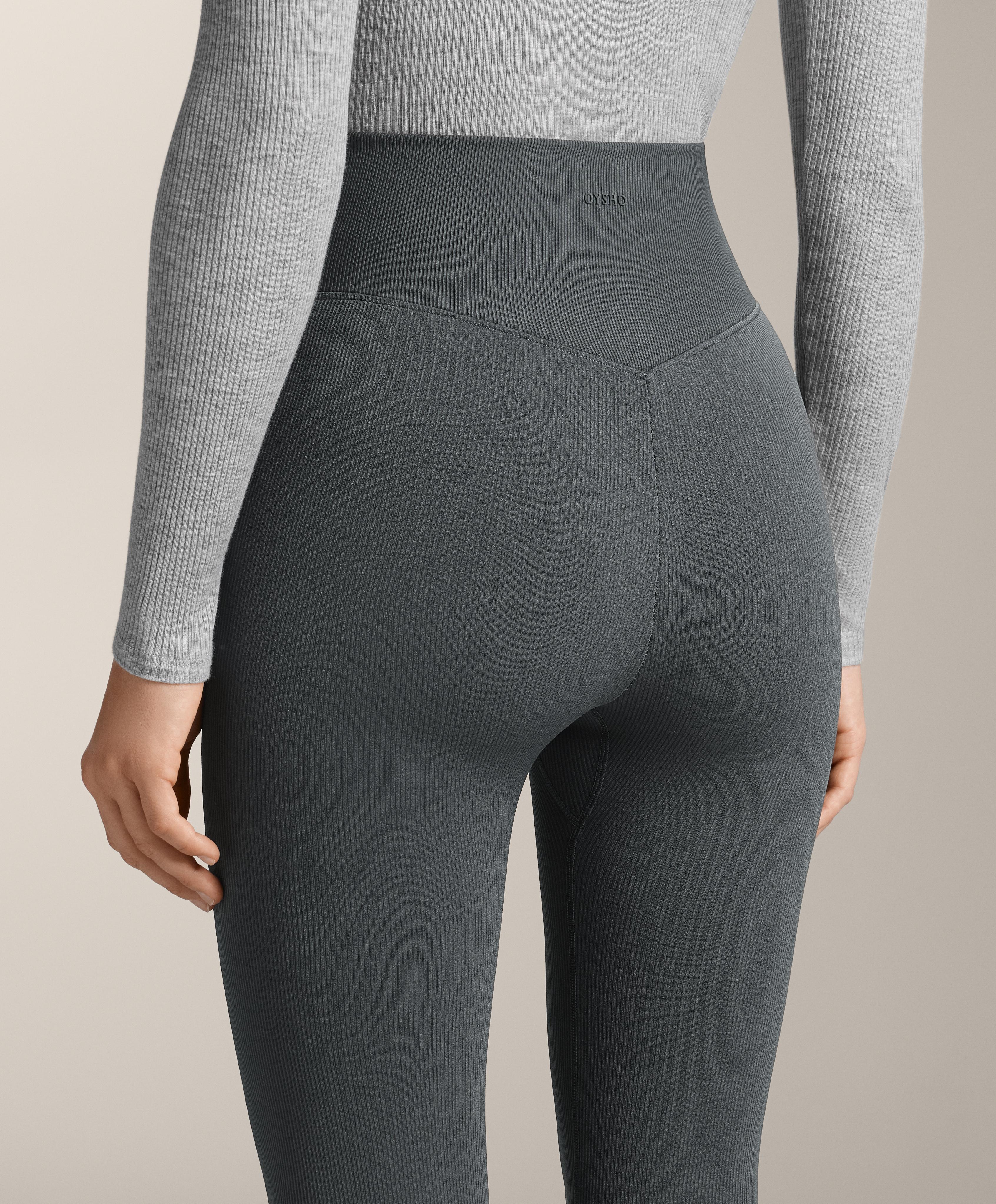 Super-high-rise seamless extra-warm rib ankle-length leggings 70 cm — ANTHRACITE GREY