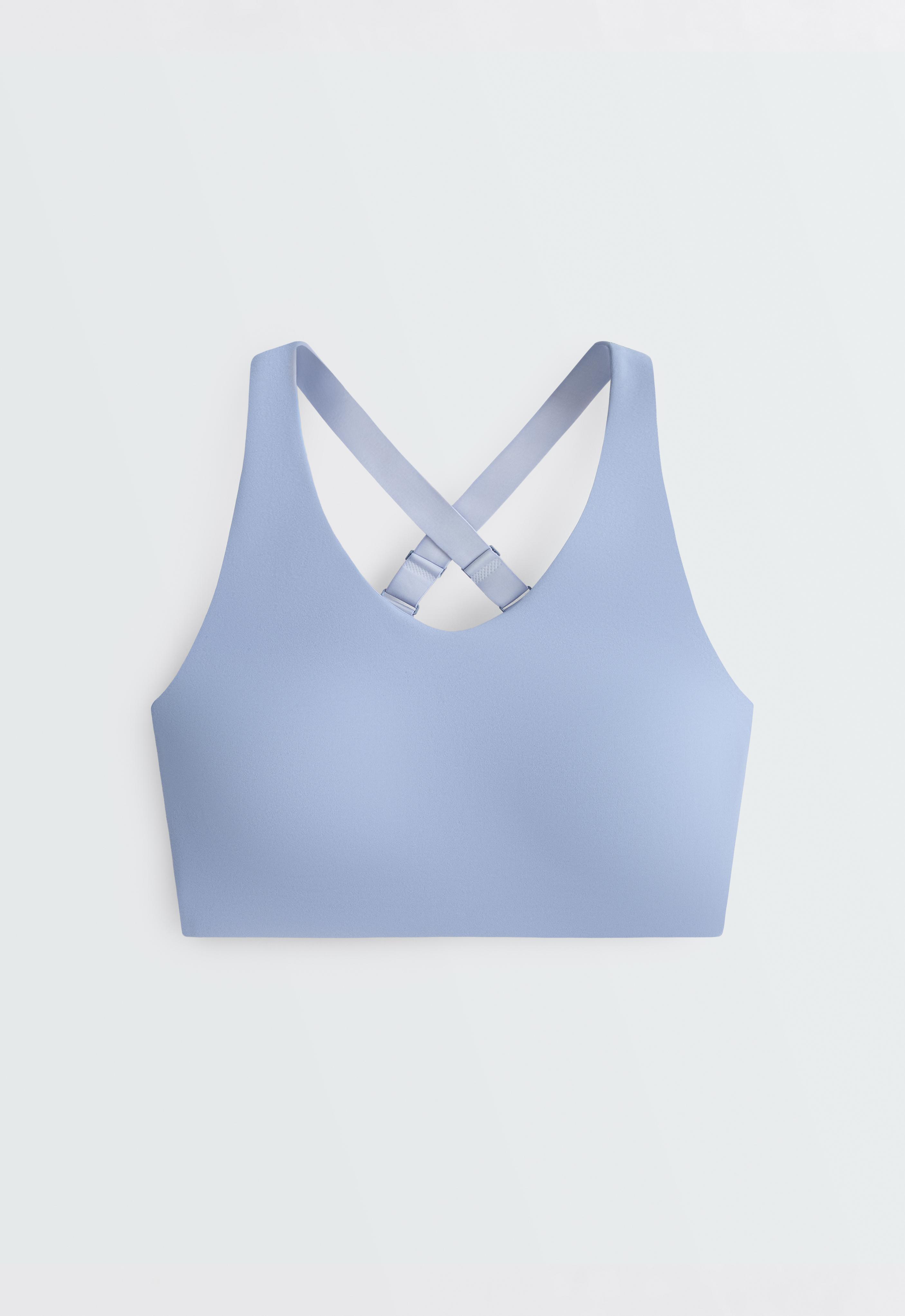 High-support Compressive sports bra with crossover back — MID GREY-BLUE