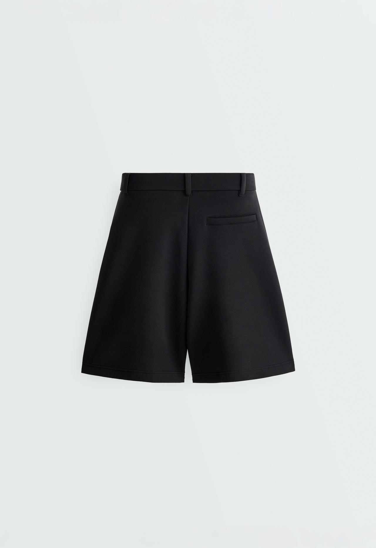 Soft-touch modal Bermuda shorts with pleats — BLACK