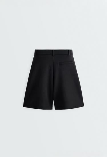 Soft-touch modal Bermuda shorts with pleats — BLACK 7