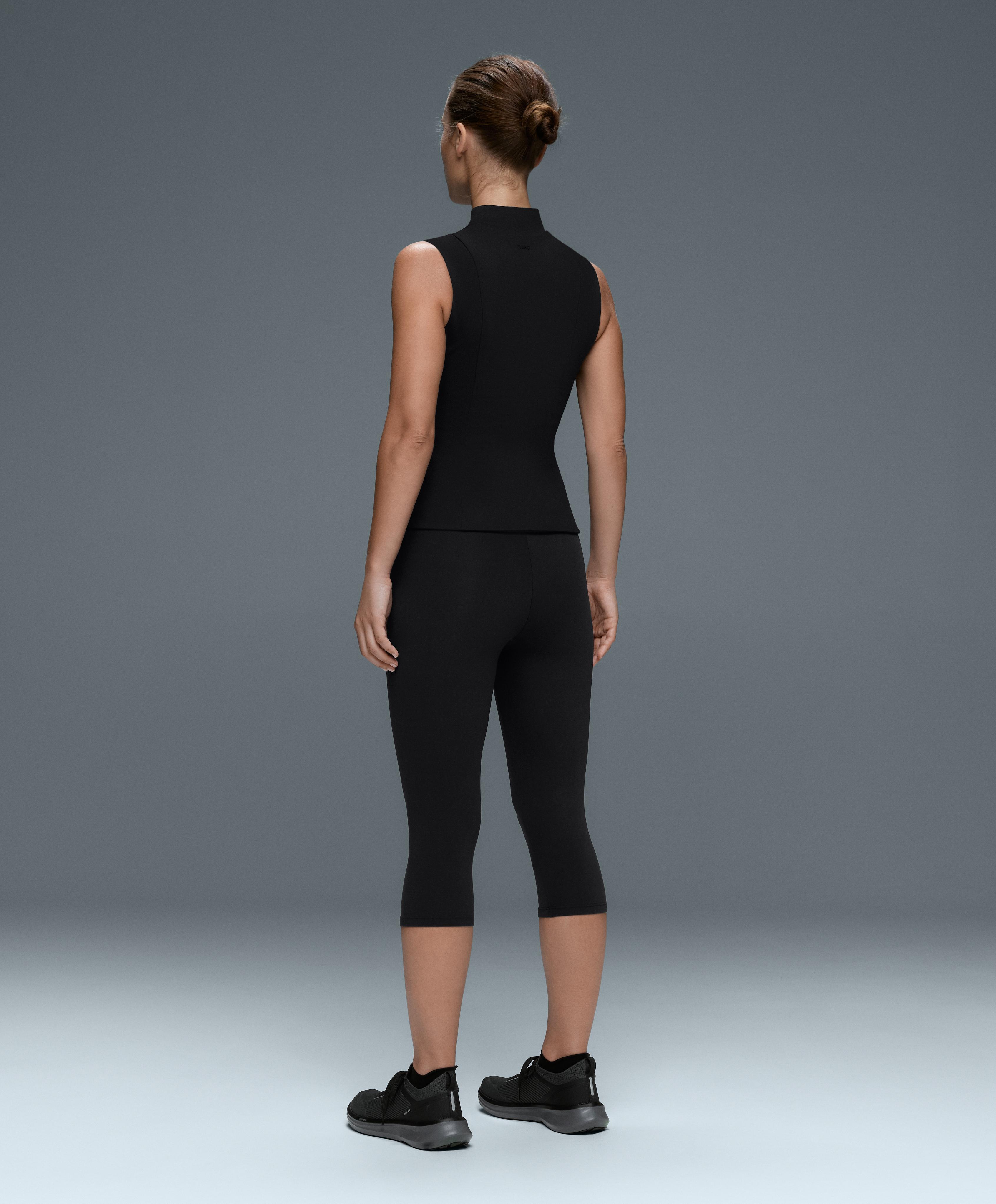 Comfortlux long mandarin collar tank top — BLACK