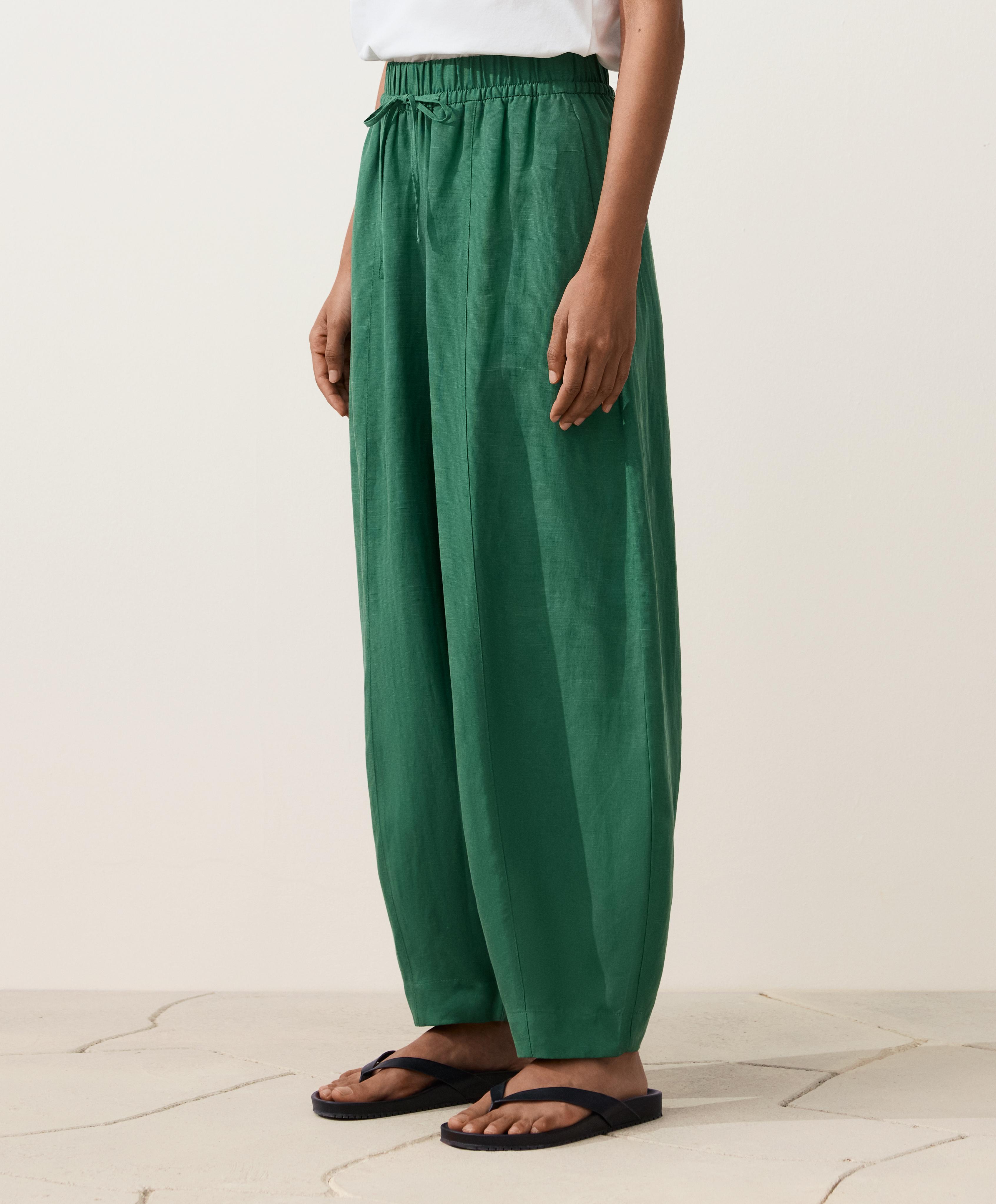 Balloon trousers lyocell blend and 24% linen with seams — EMERALD GREEN