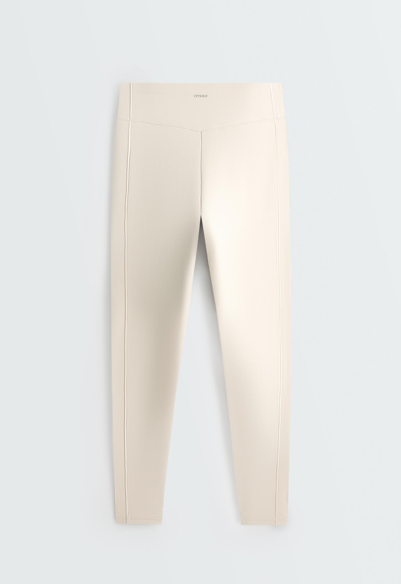 Ankle-length High rise Warm leggings with zips 70cm — ECRU