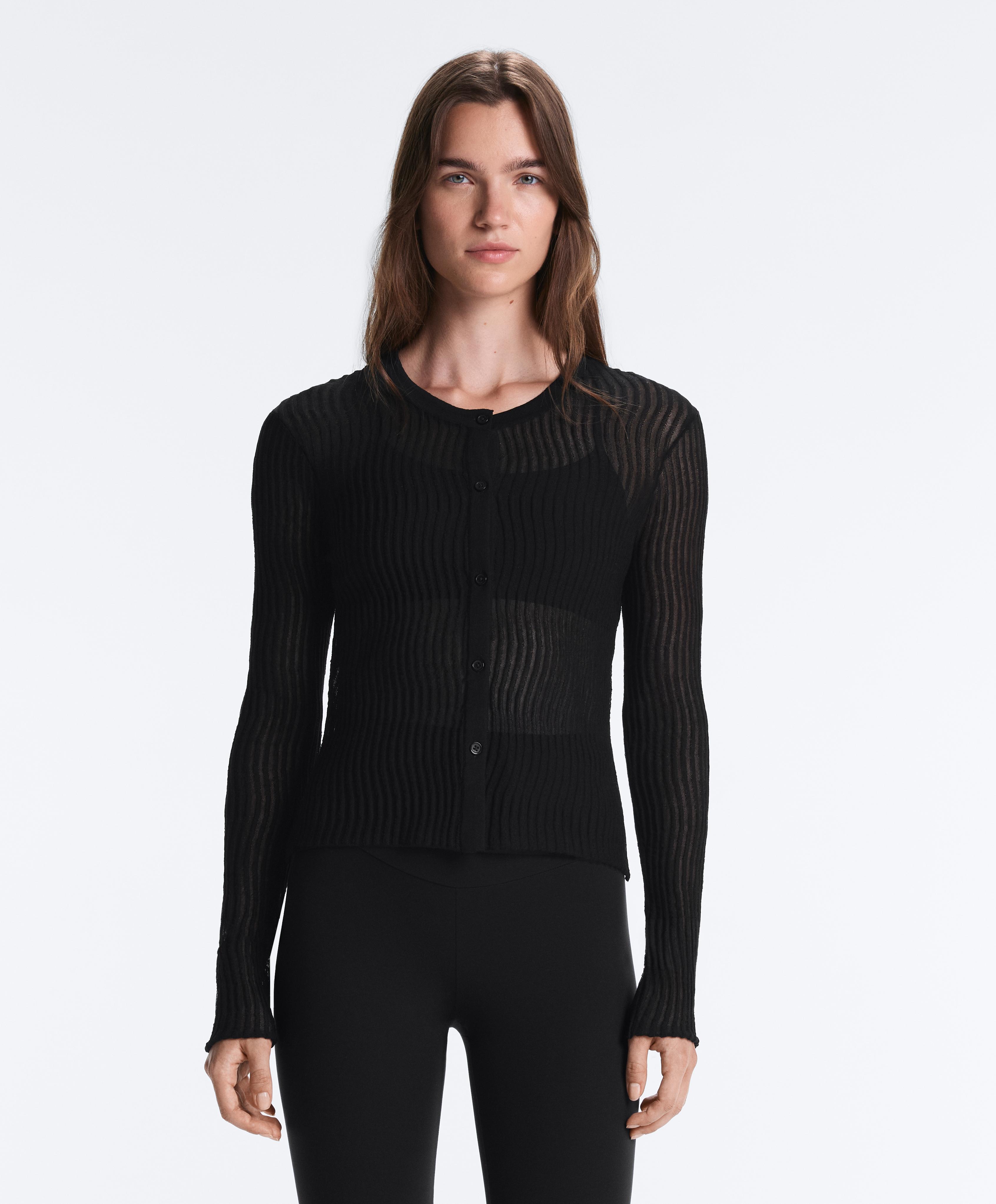 Sheer cotton-blend long-sleeve cardigan — BLACK