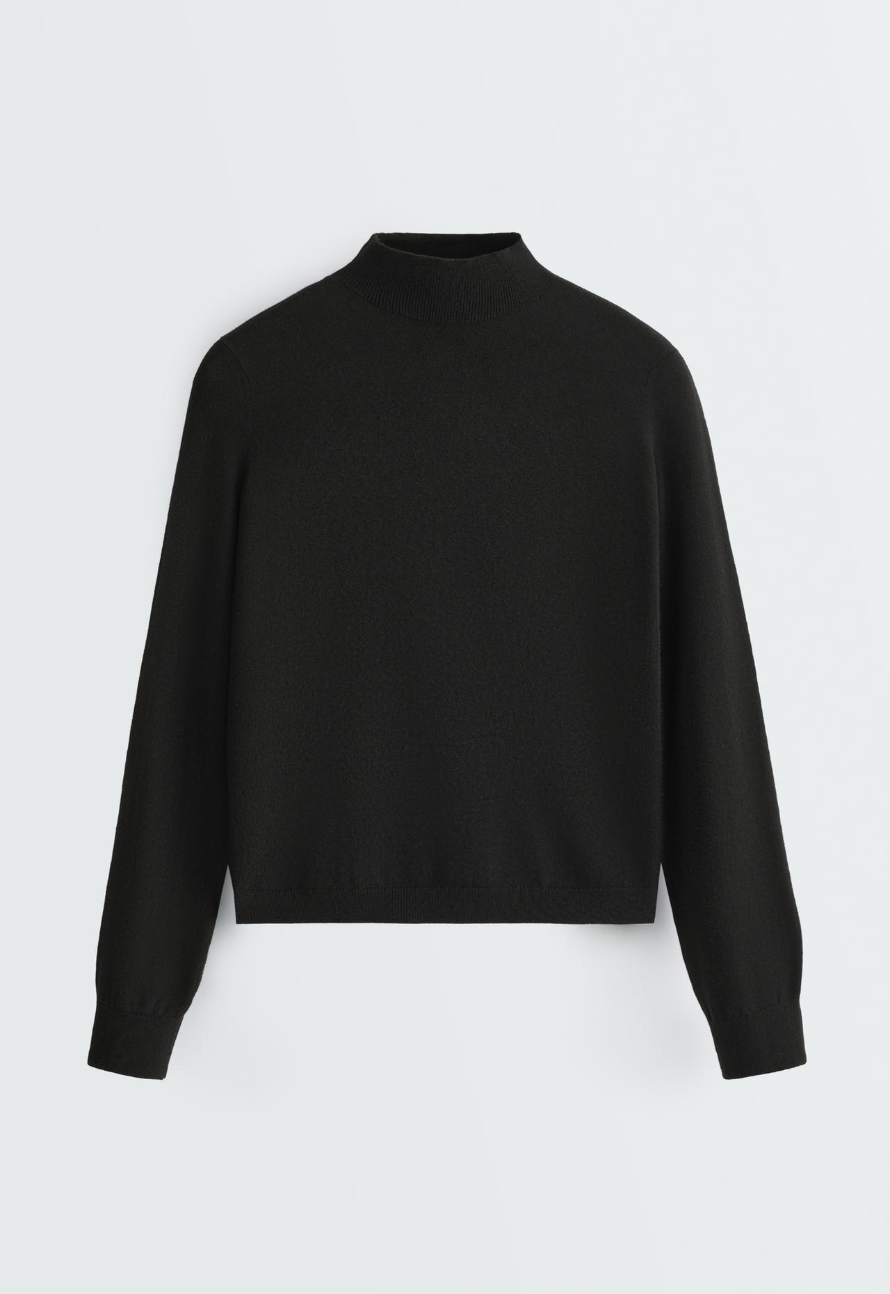Fine knit jumper with Perkins neck — BLACK