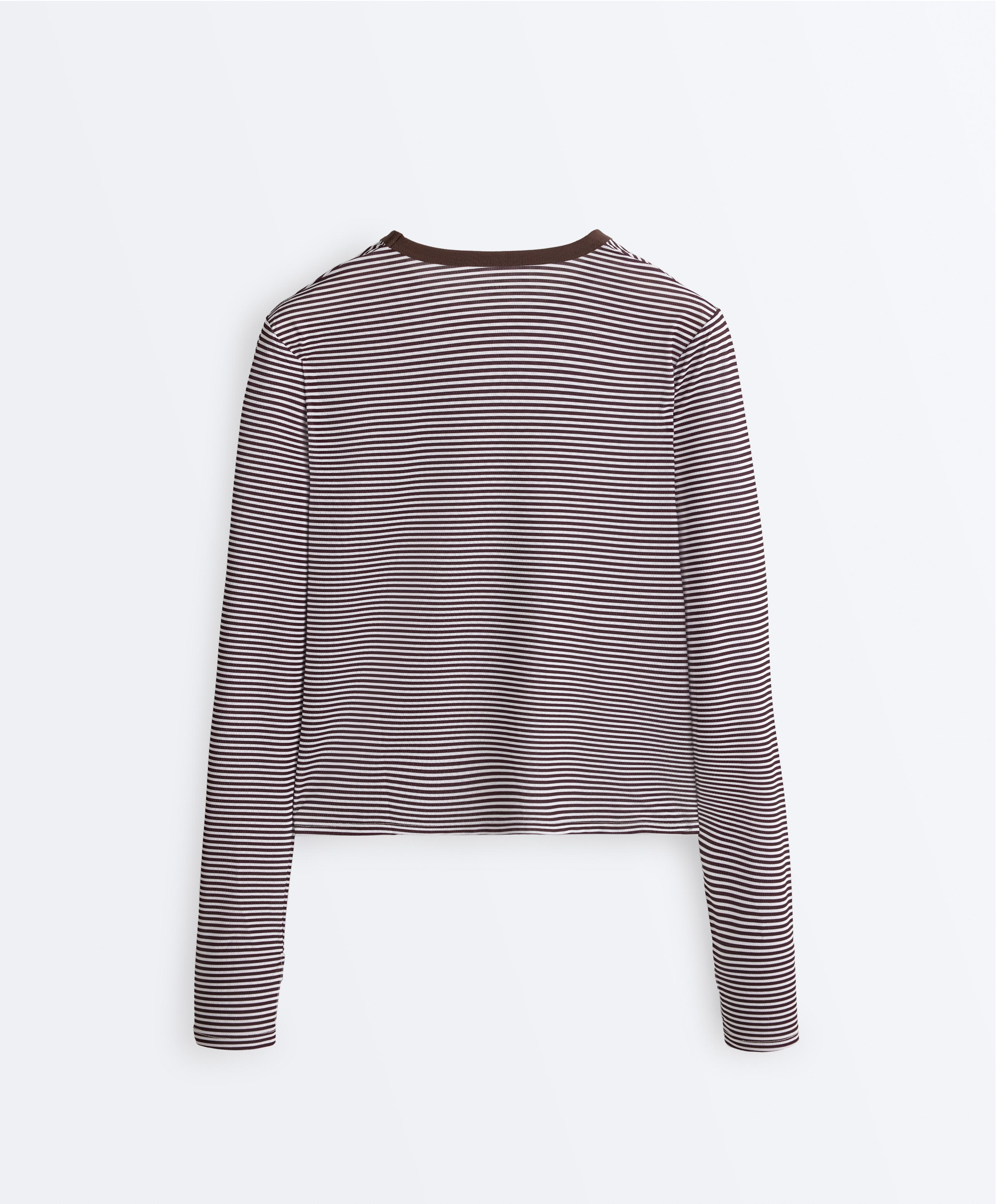 Striped long-sleeved technical T-shirt — BROWN