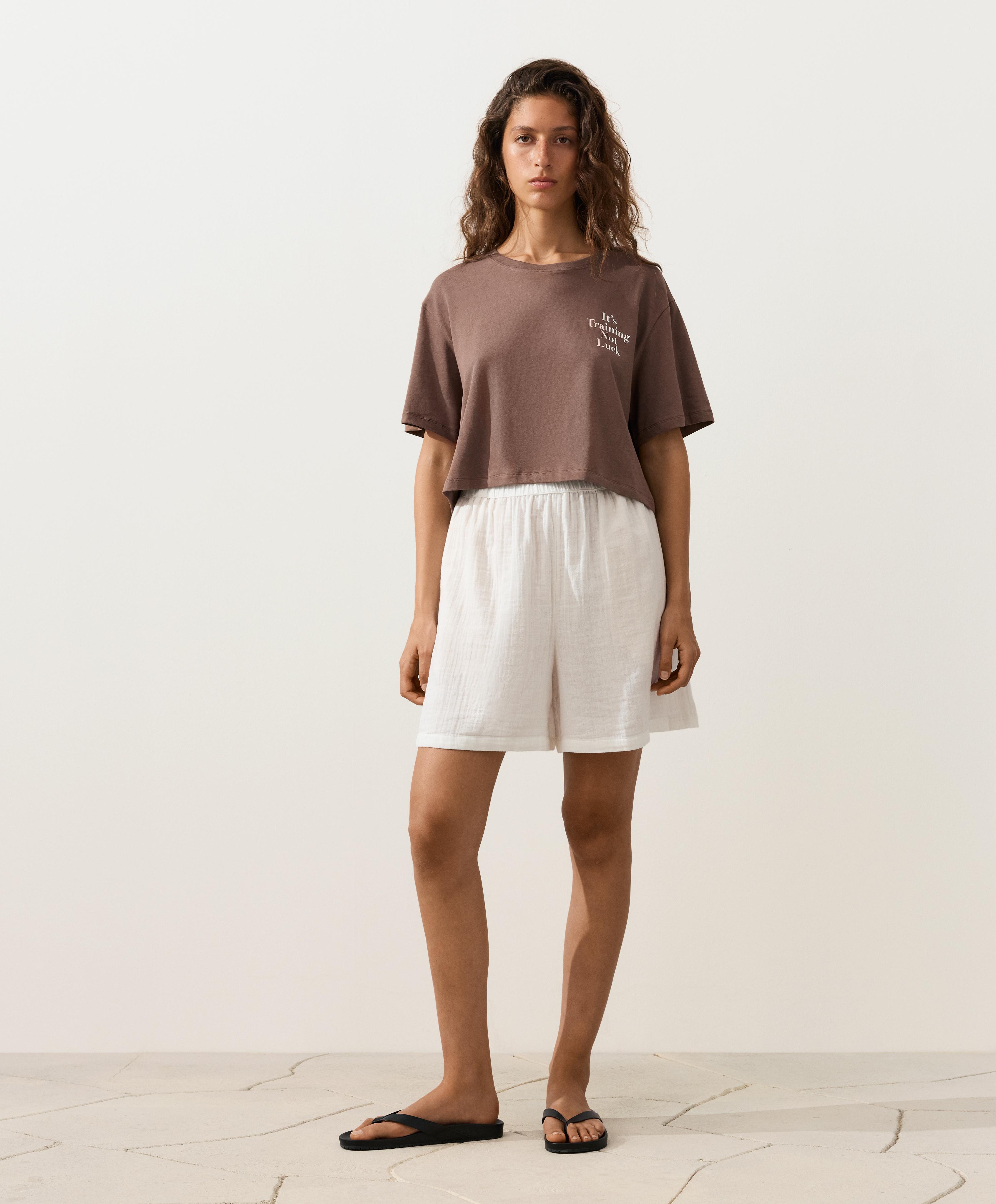 100% cotton gauze bermuda shorts — WHITE