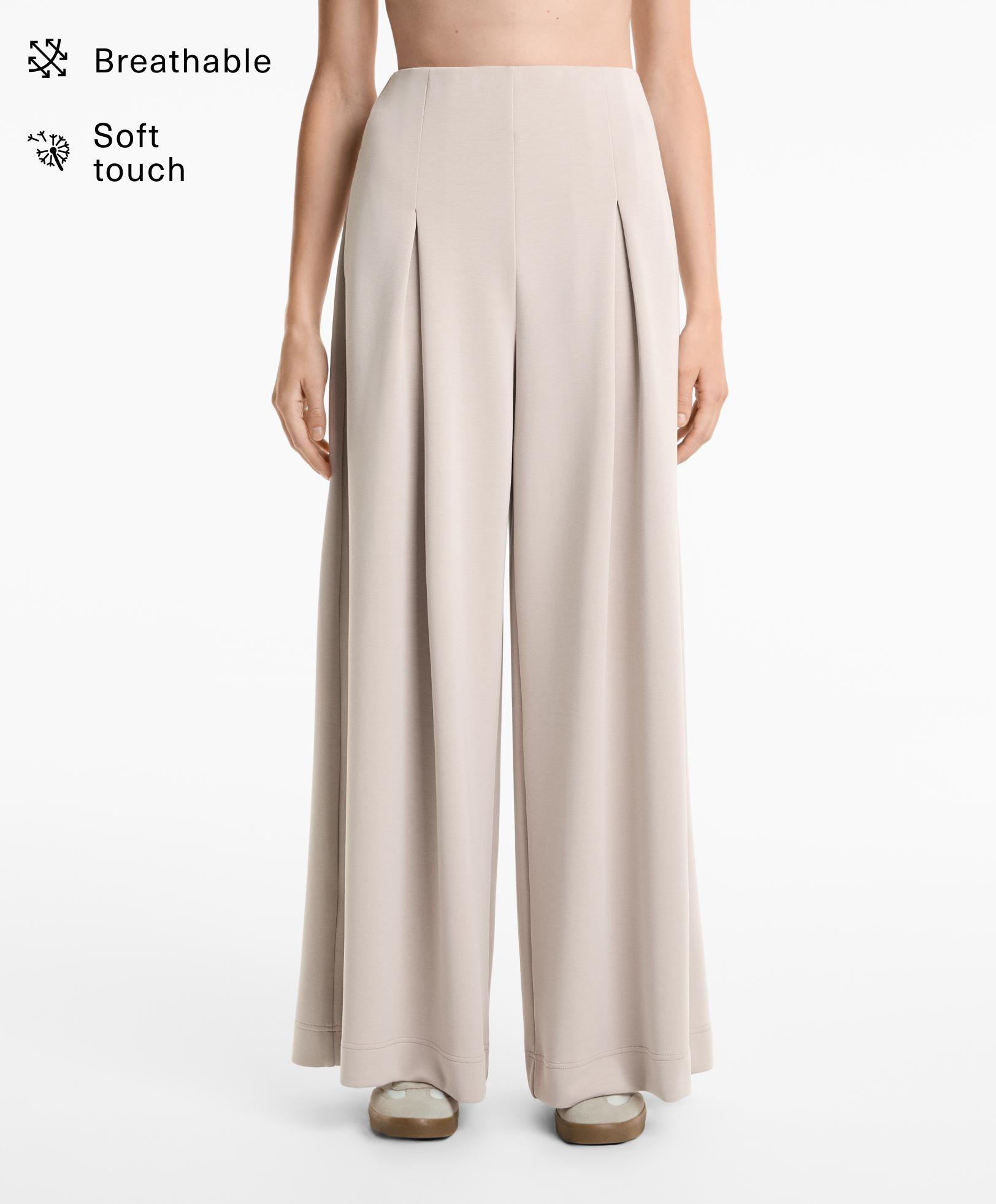 Wide-leg pleated trousers with soft-touch modal