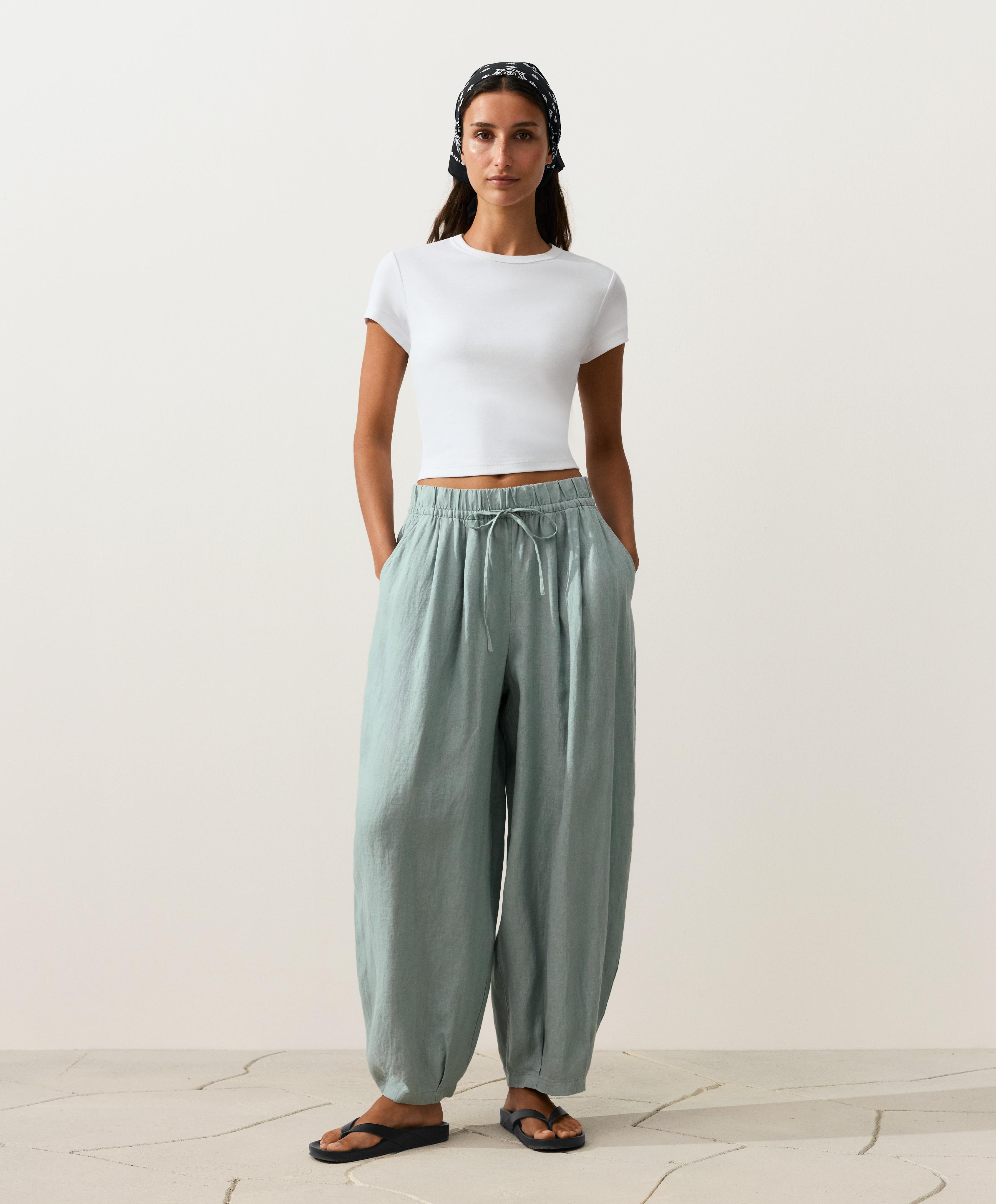 100% linen balloon trousers — AQUAMARINE